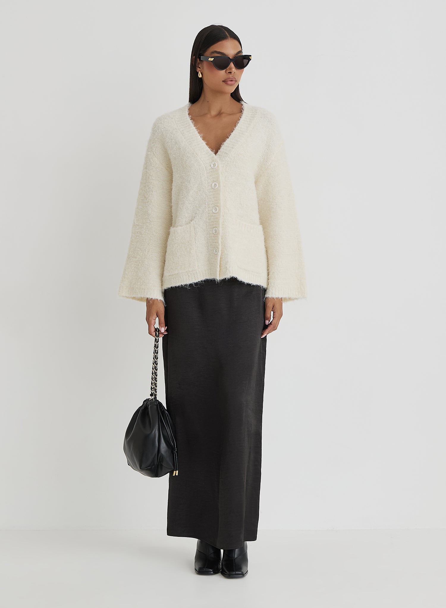 Off White Brushed Knit Cardigan- Lidia