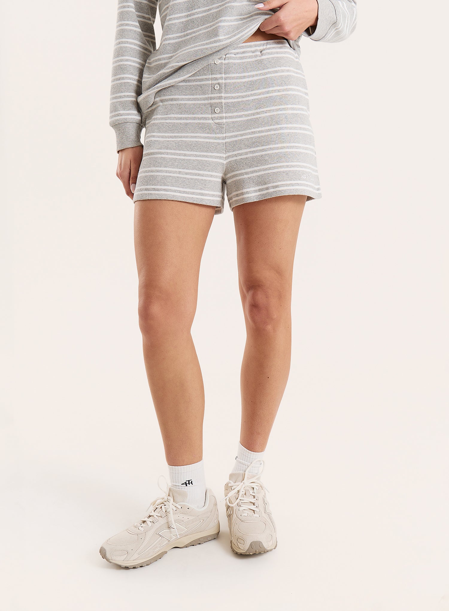 Grey And White Stripe Jersey Ribbed Shorts