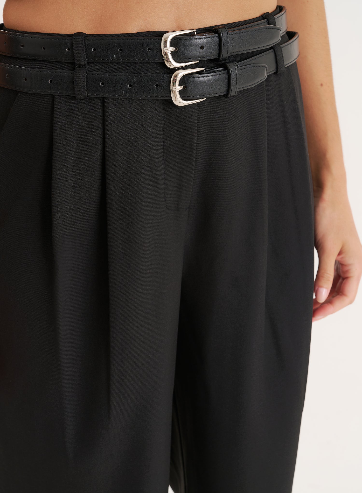 Black Belted Tailored Wide Leg Trouser