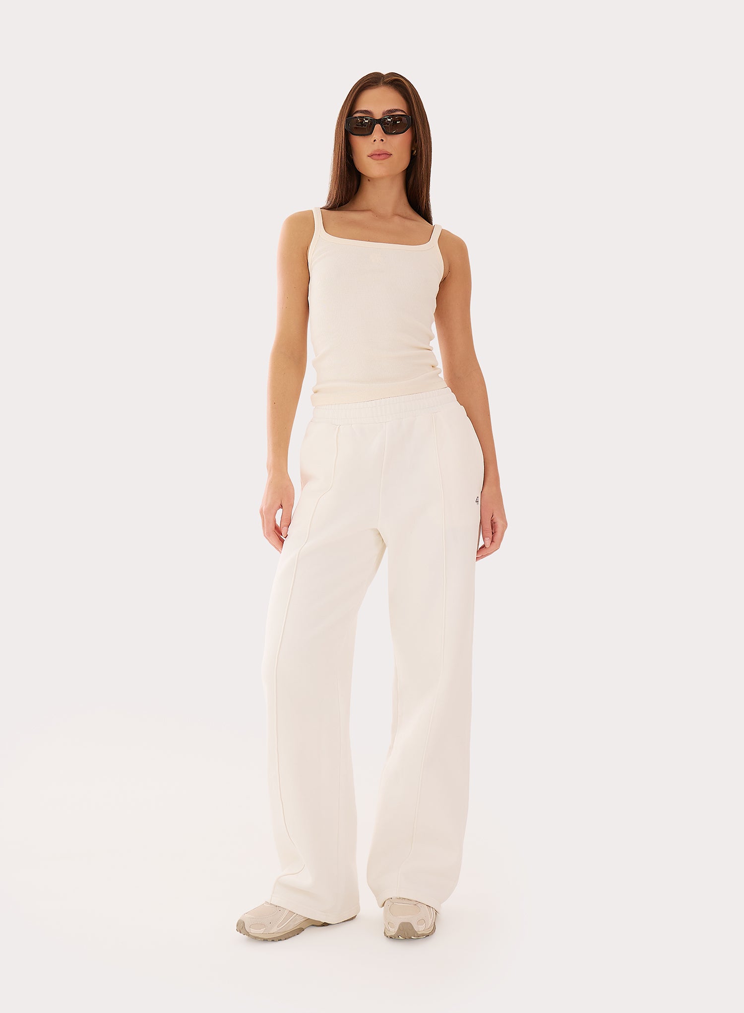 Cream Ribbed Branded Cotton Vest Top