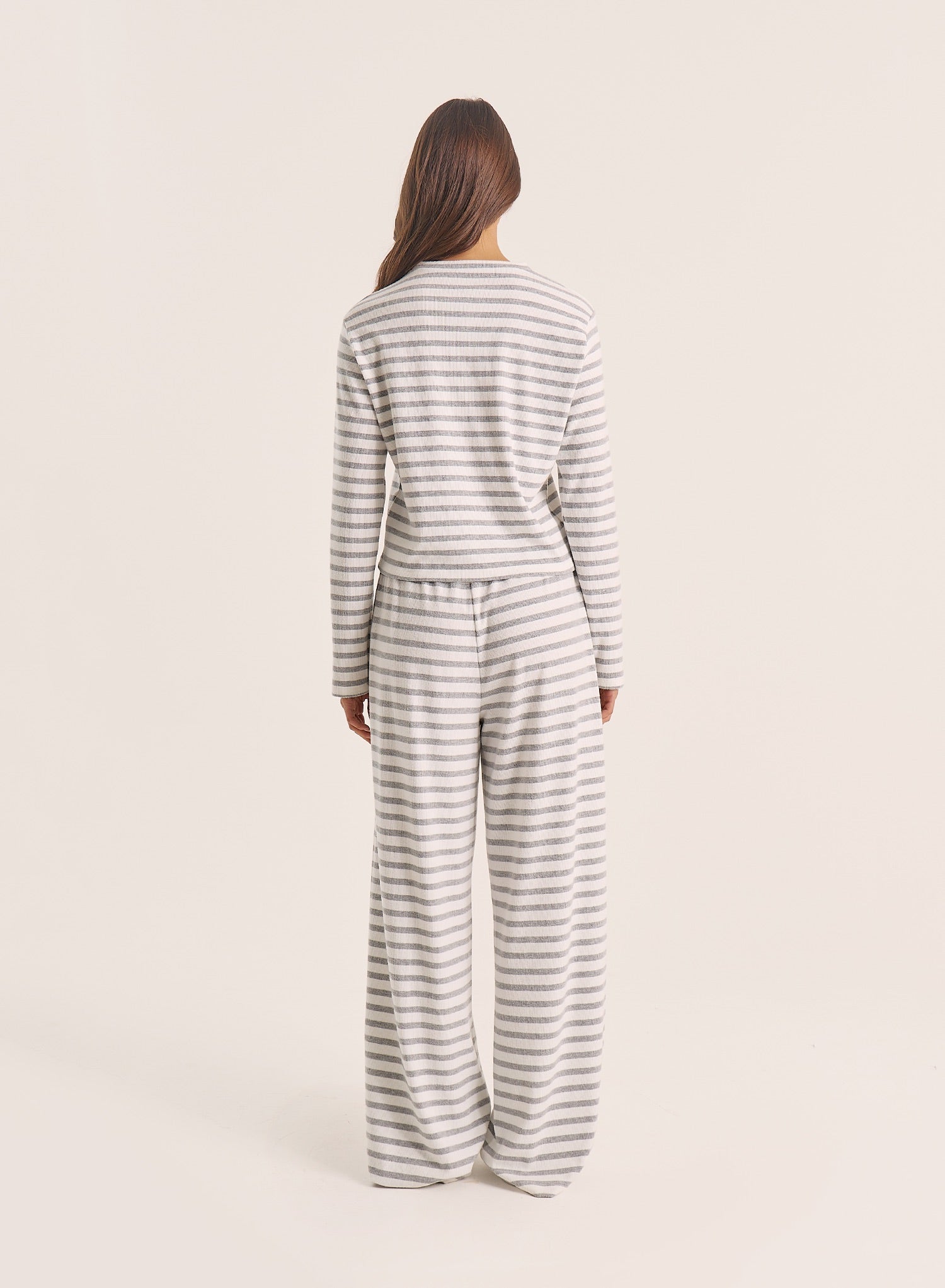 Grey Striped Jersey Rib Trousers