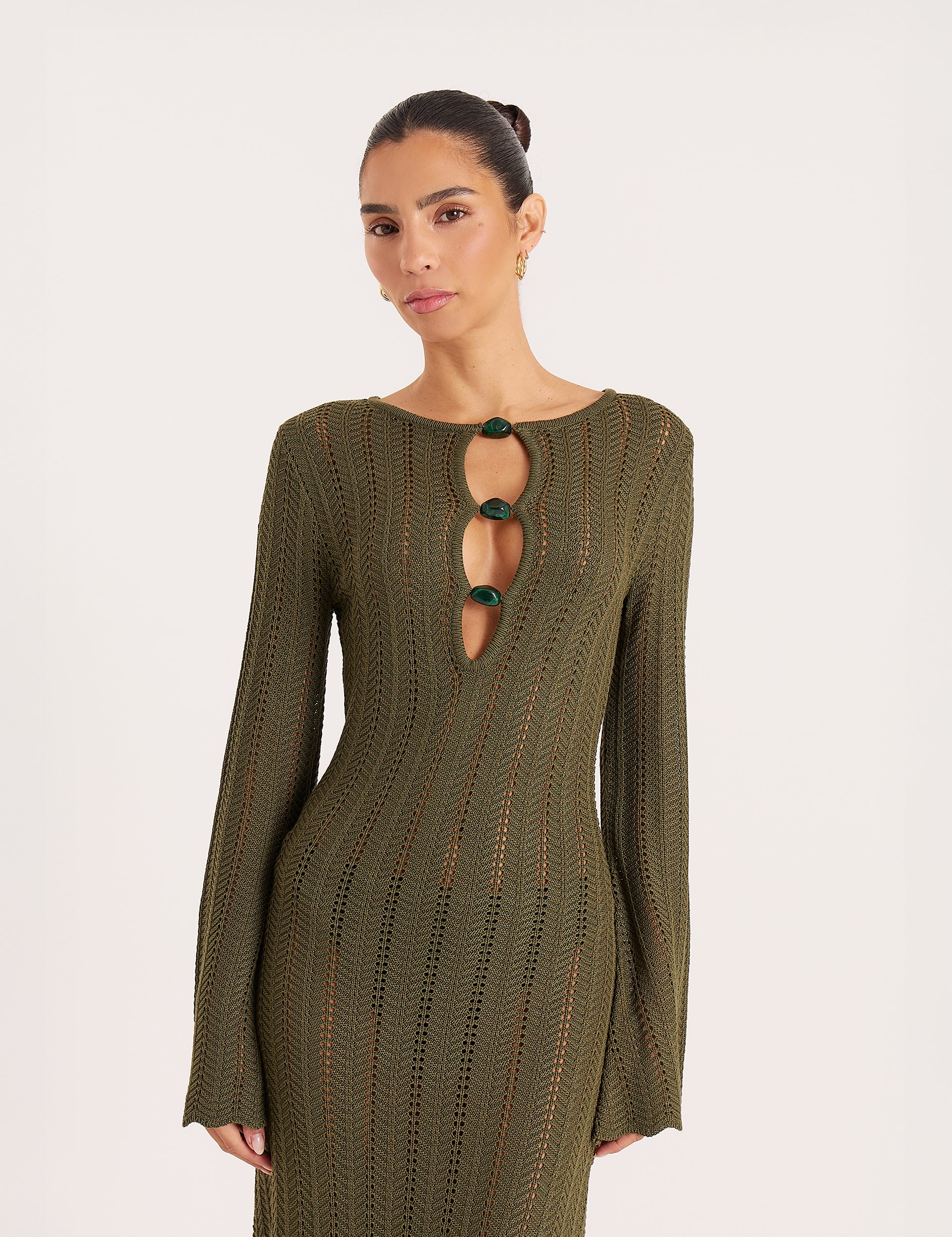 Olive Keyhole Knitted Maxi Dress