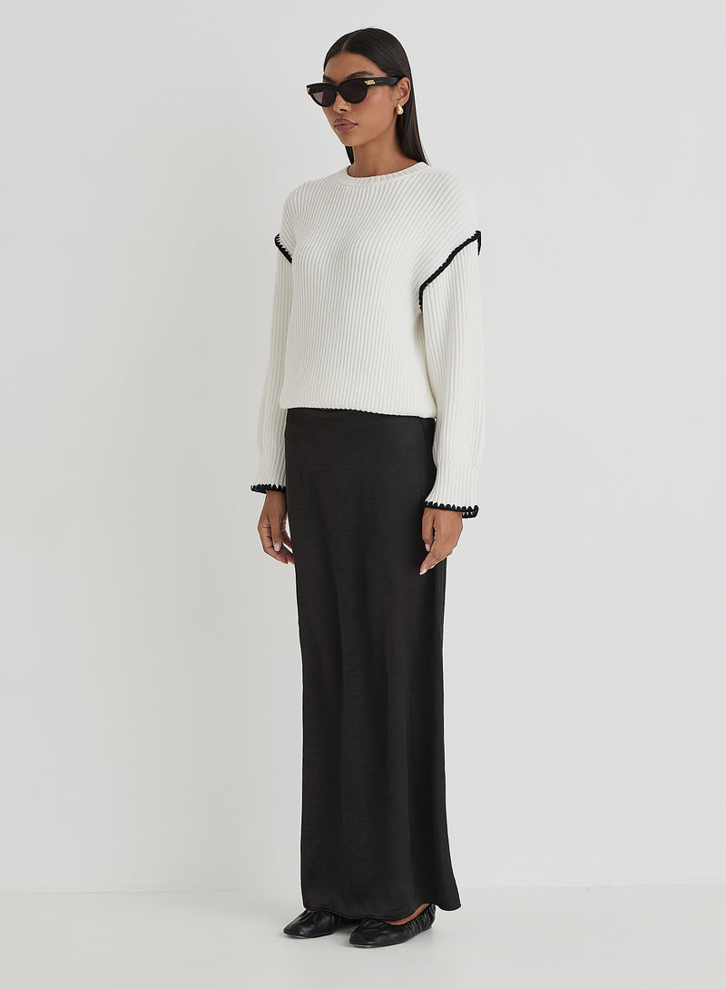 Cream Contrast Stitching Knit Jumper- Hollie