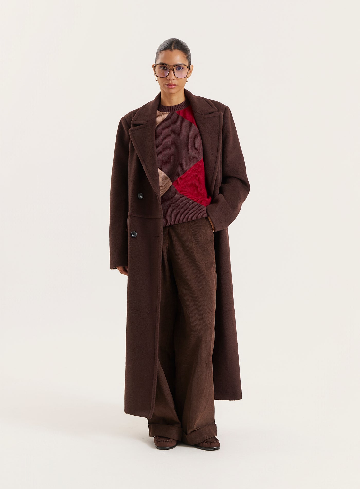 Multi Diamond Knitted Jumper With Scarf