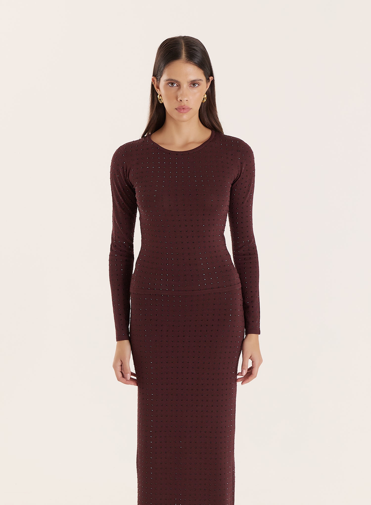 Chocolate Embellished Knitted Long Sleeve Top