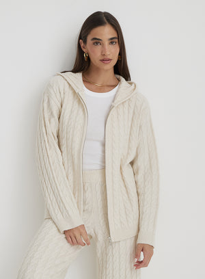 Cream Cable Knit Zip Hoodie- Janina