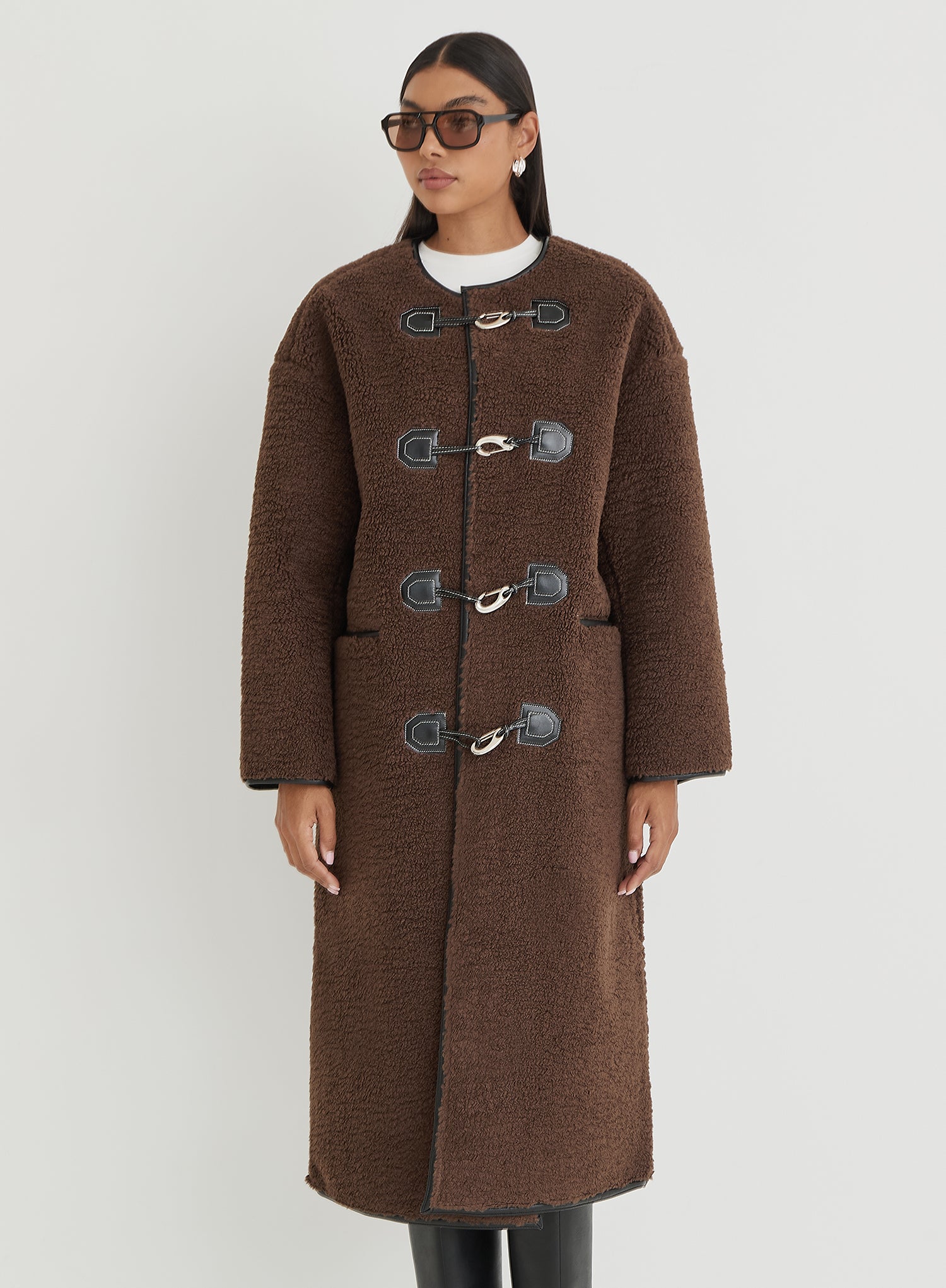 Brown Faux Shearling Longline Oversized Coat- Heyworth