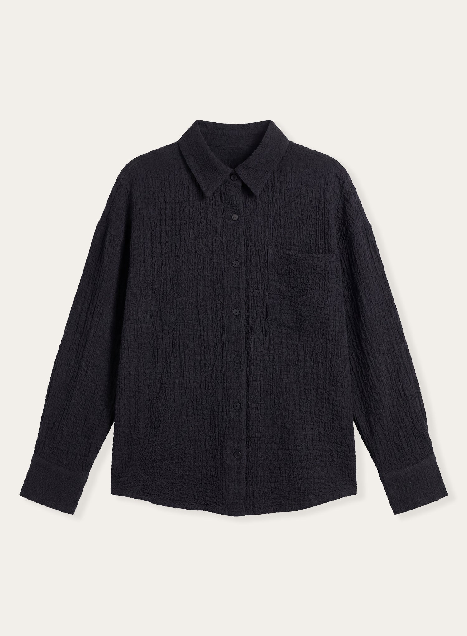 Black Crinkle Effect Buttoned Shirt- Roselle