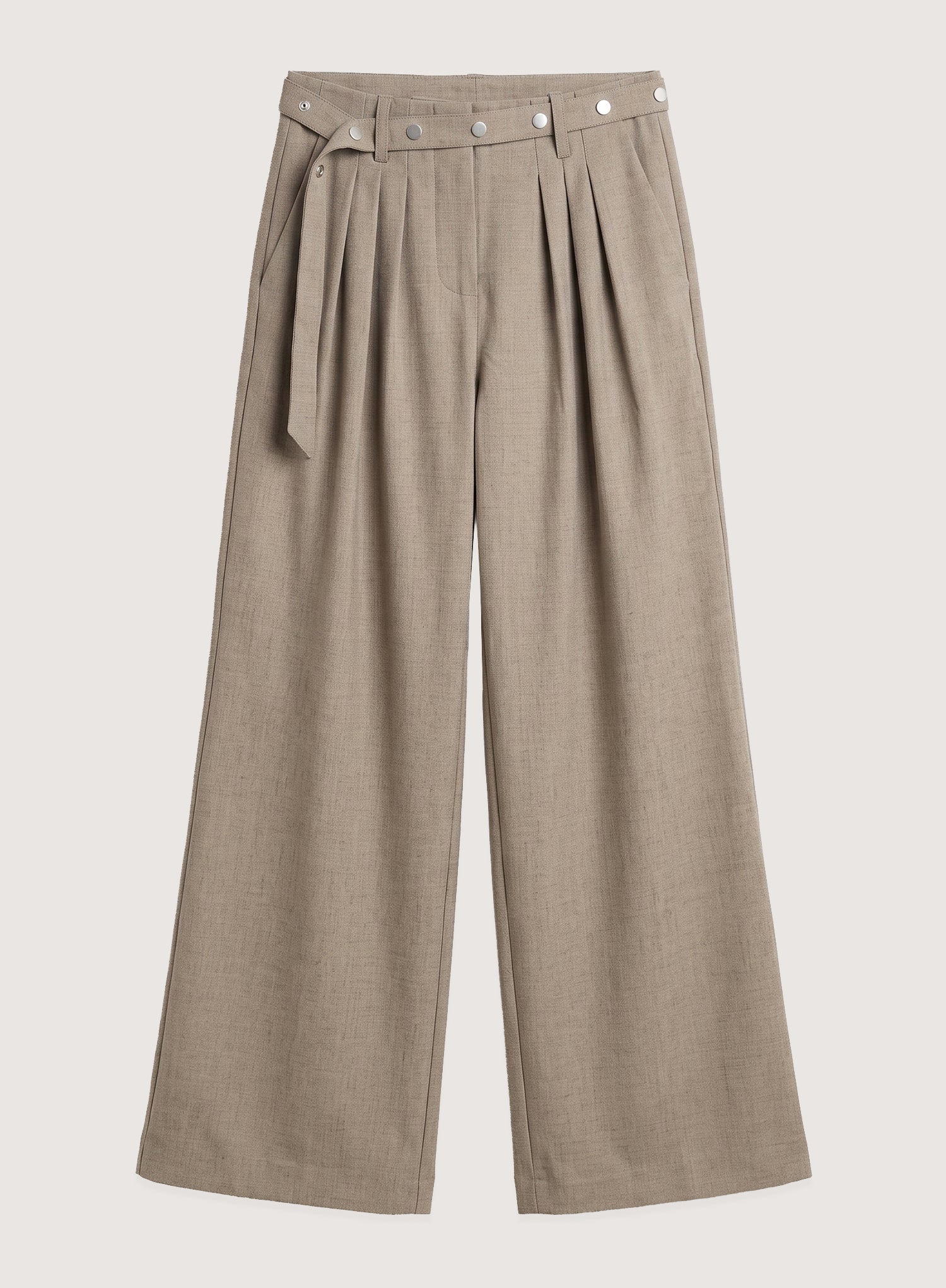 Grey Belted Tailored Wide Leg Trousers