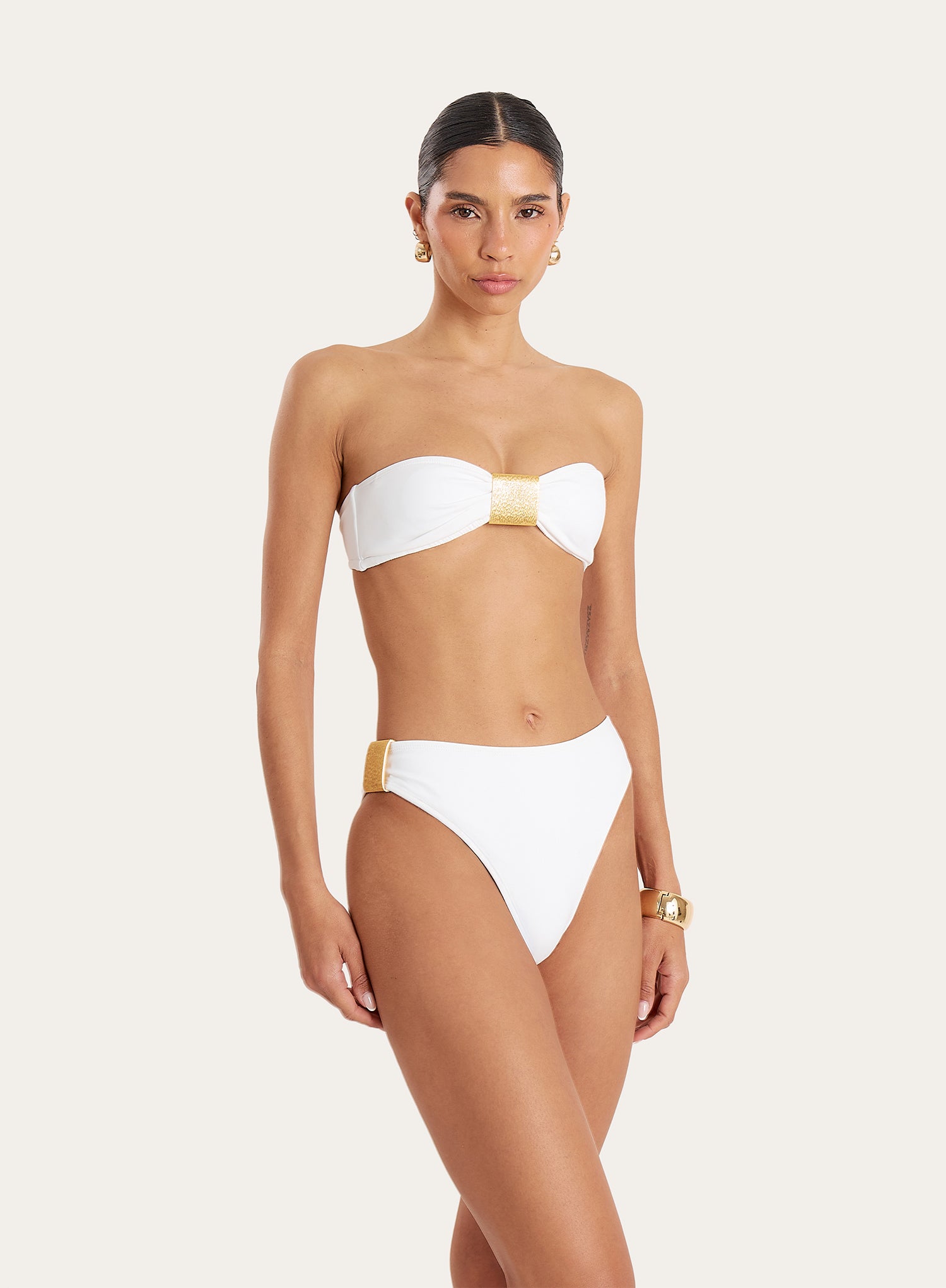 White Hardware High Waisted Bikini Bottoms