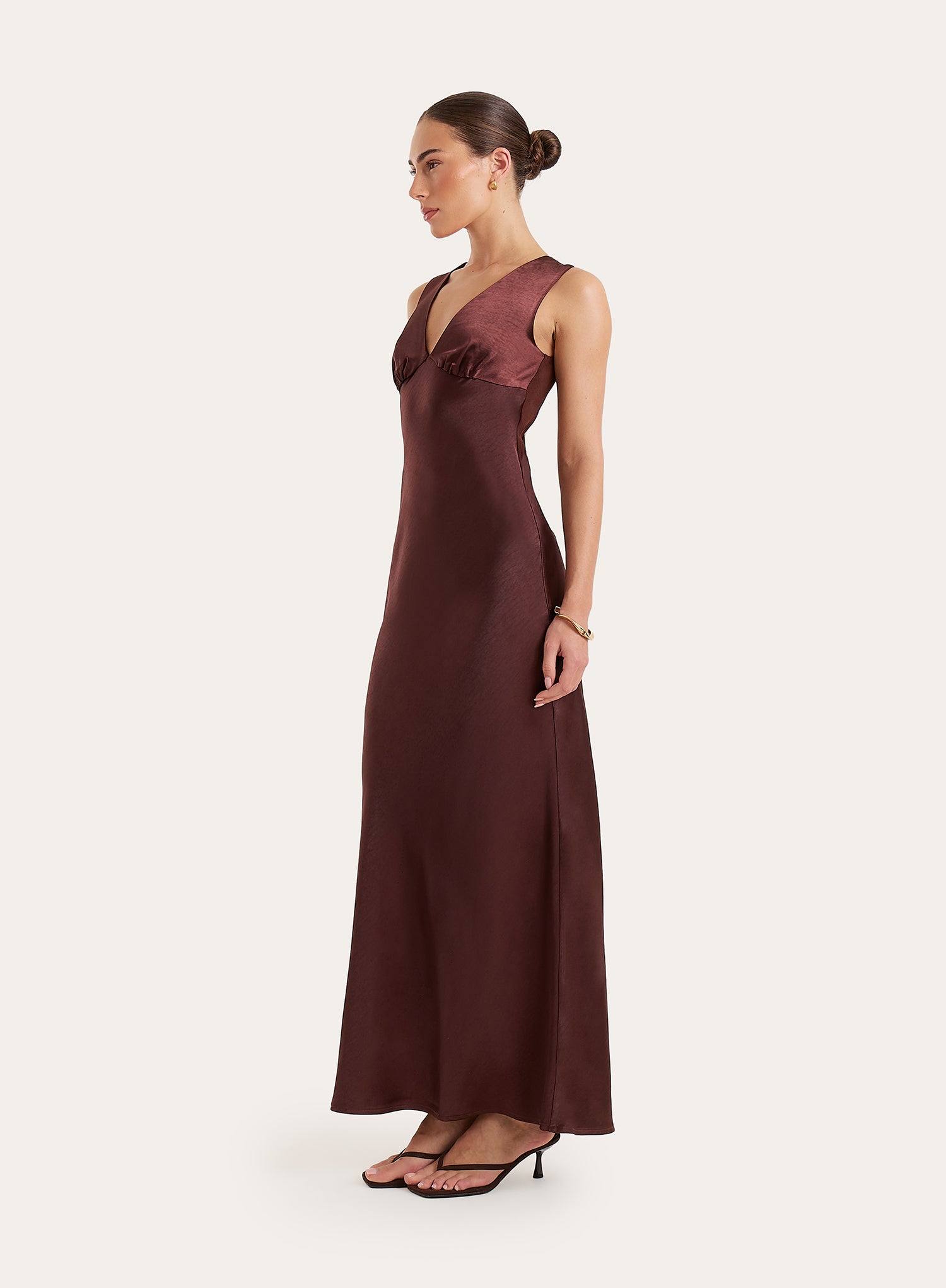 Chocolate Satin Open Back Maxi Dress