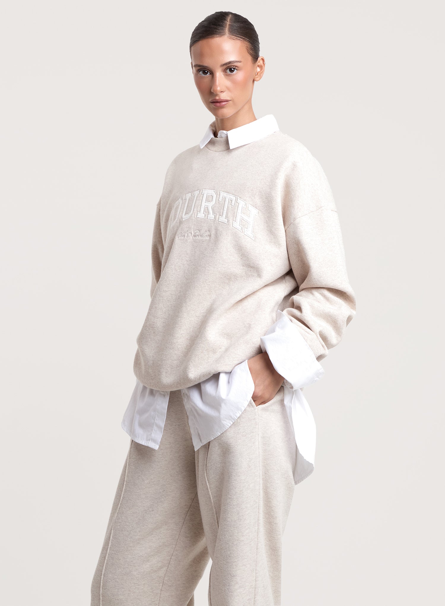 Oatmeal Fourth Embroidered Branded Sweatshirt