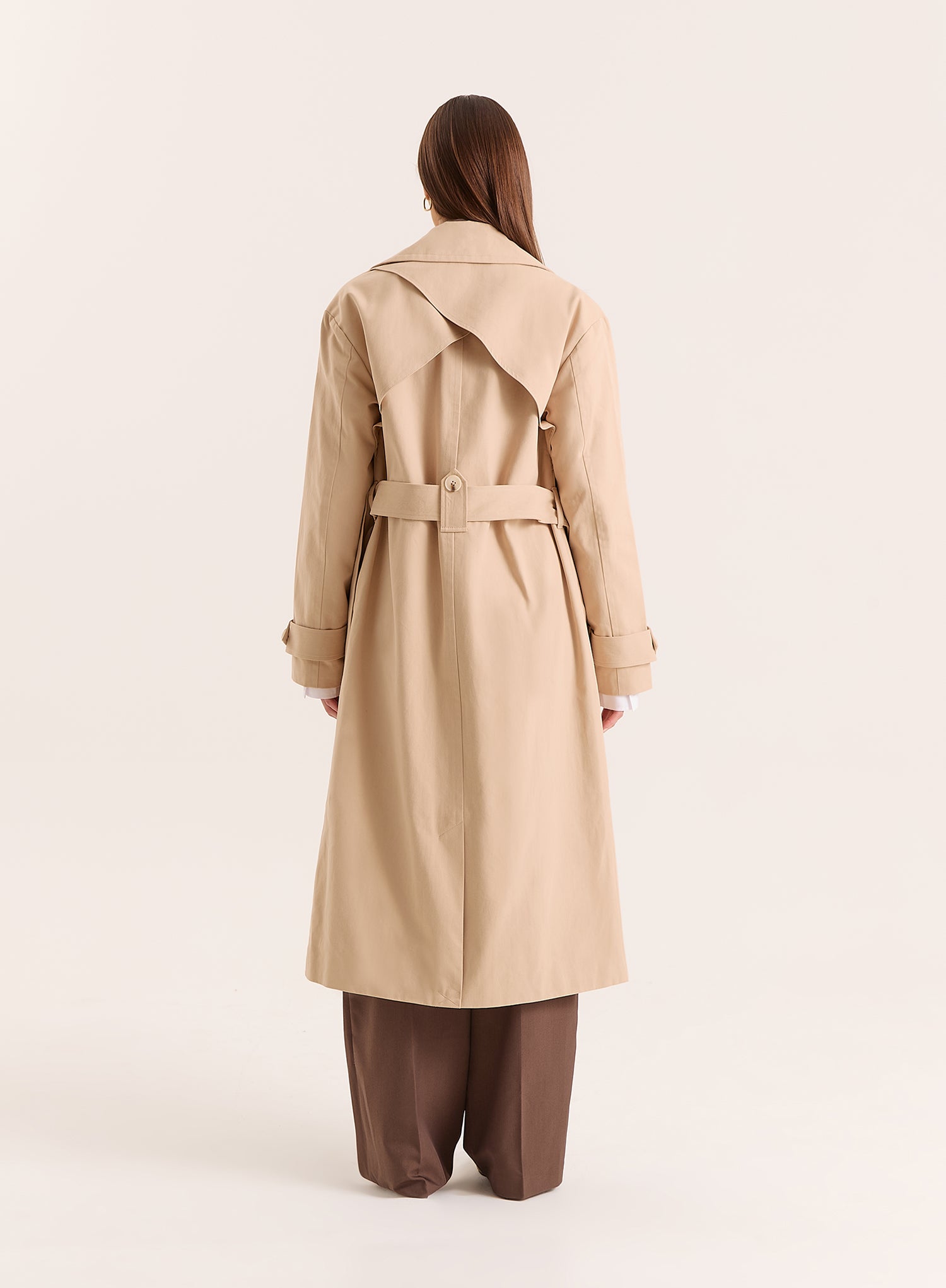 Beige Belted Longline Trench Coat