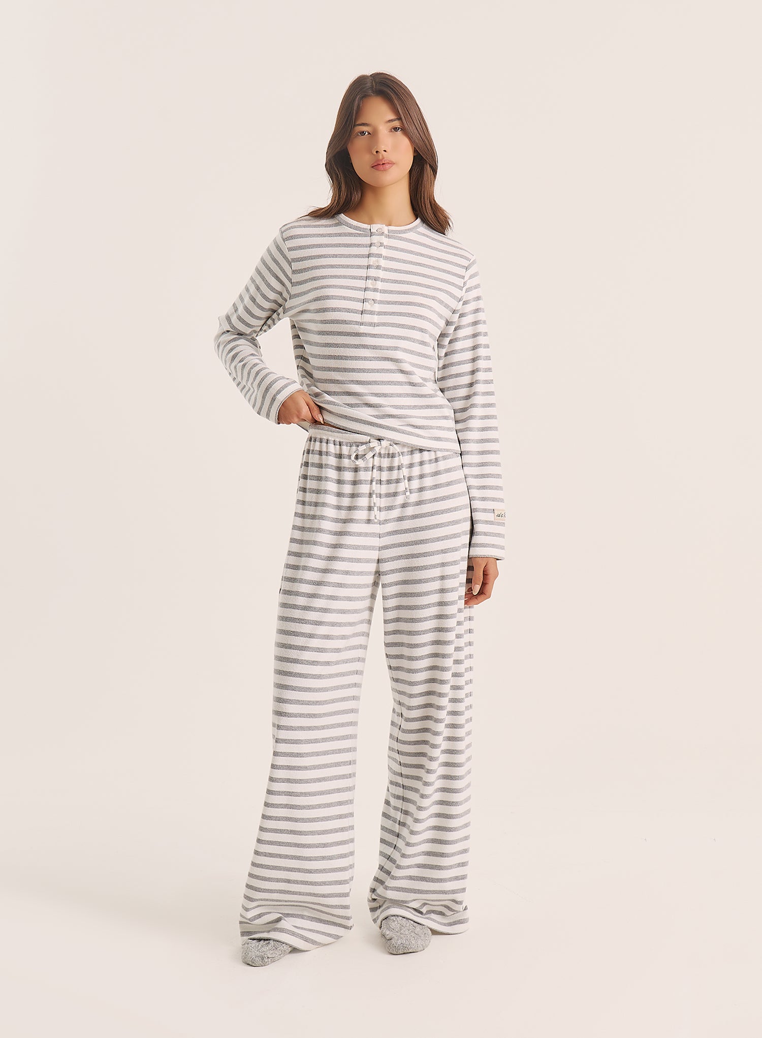 Light Grey Striped Jersey Ribbed Top