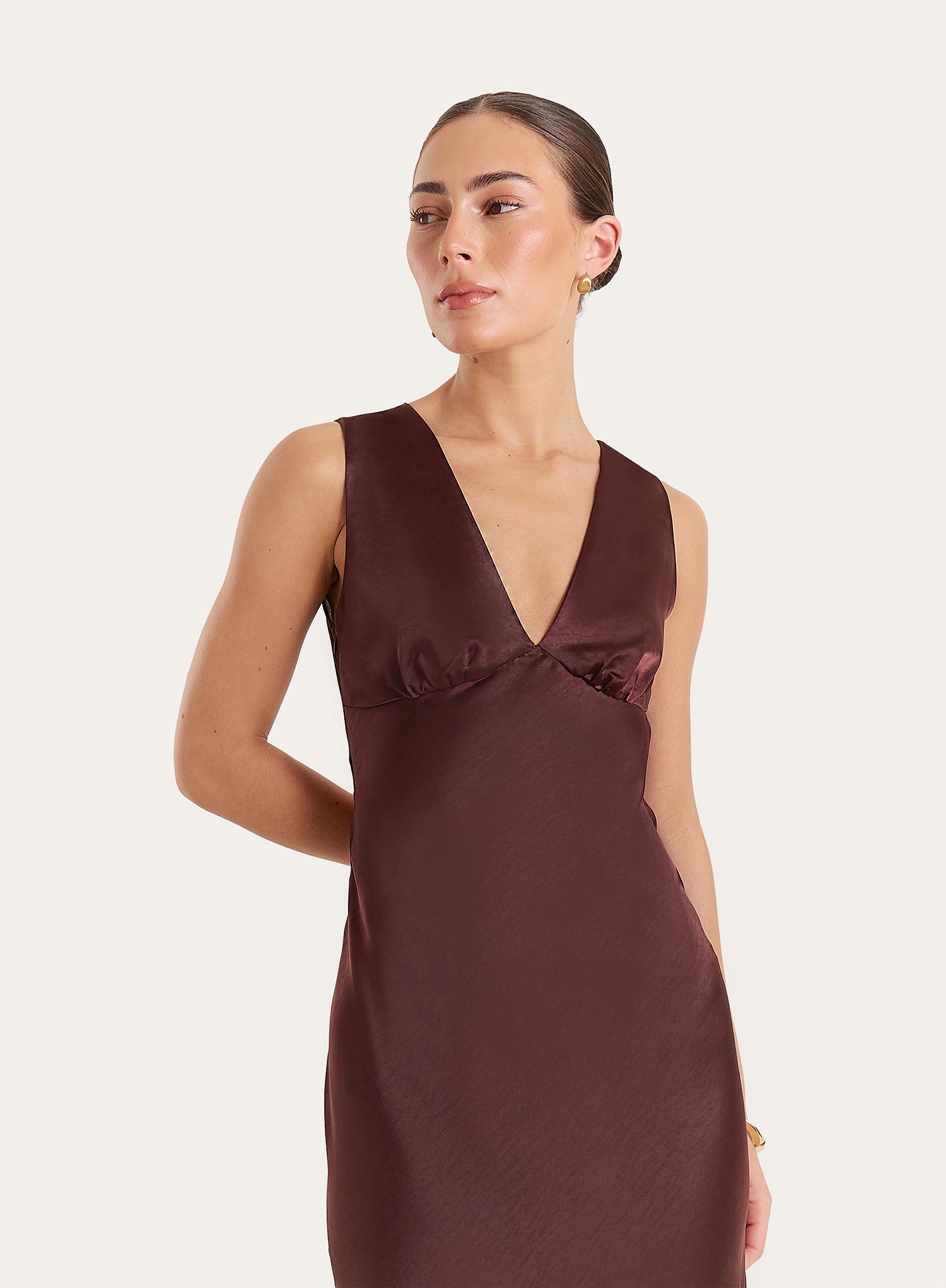 Chocolate Satin Open Back Maxi Dress