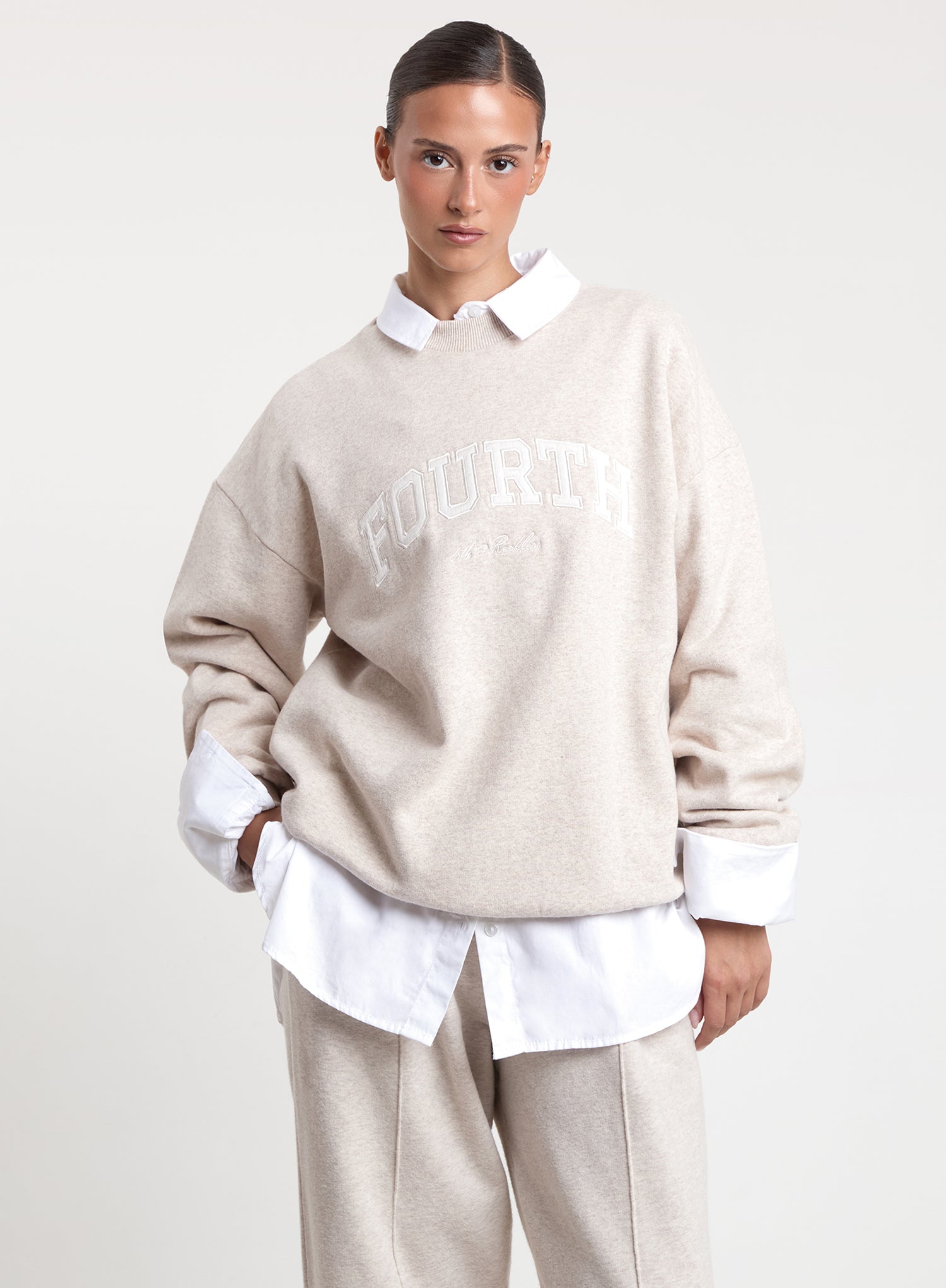 Oatmeal Fourth Embroidered Branded Sweatshirt