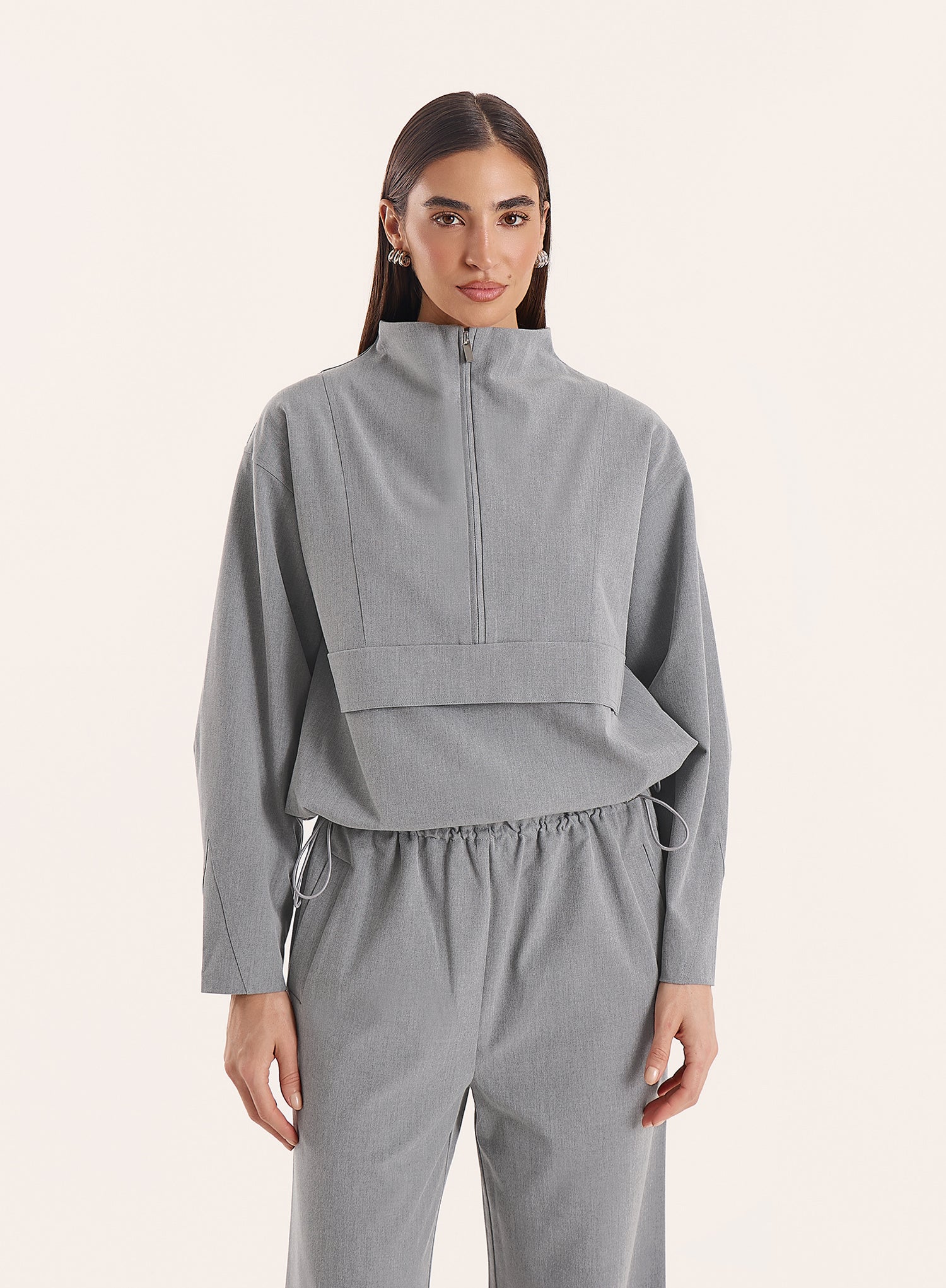 Grey Funnel Neck Track Jacket