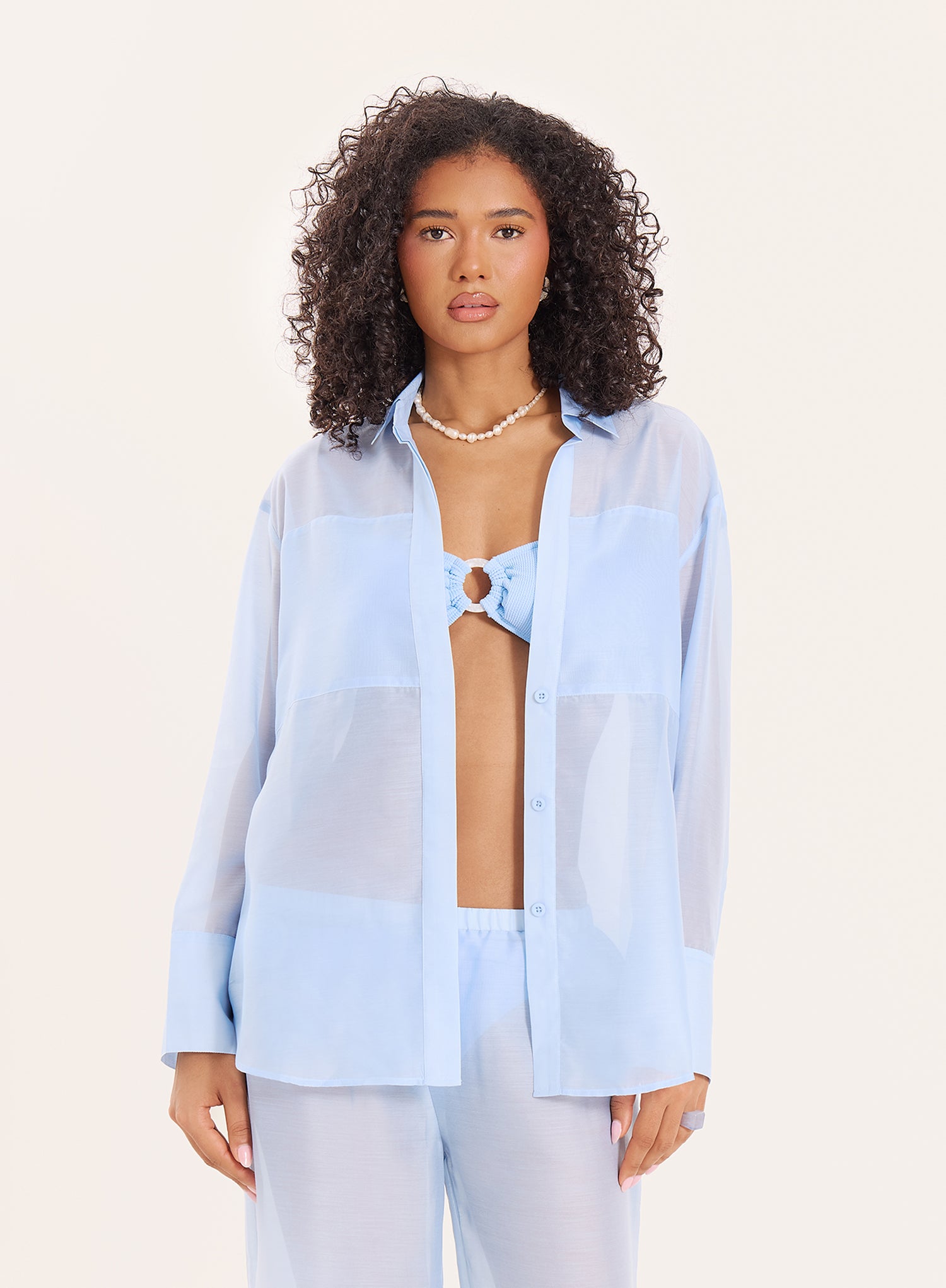 Light Blue Semi Sheer Longline Shirt