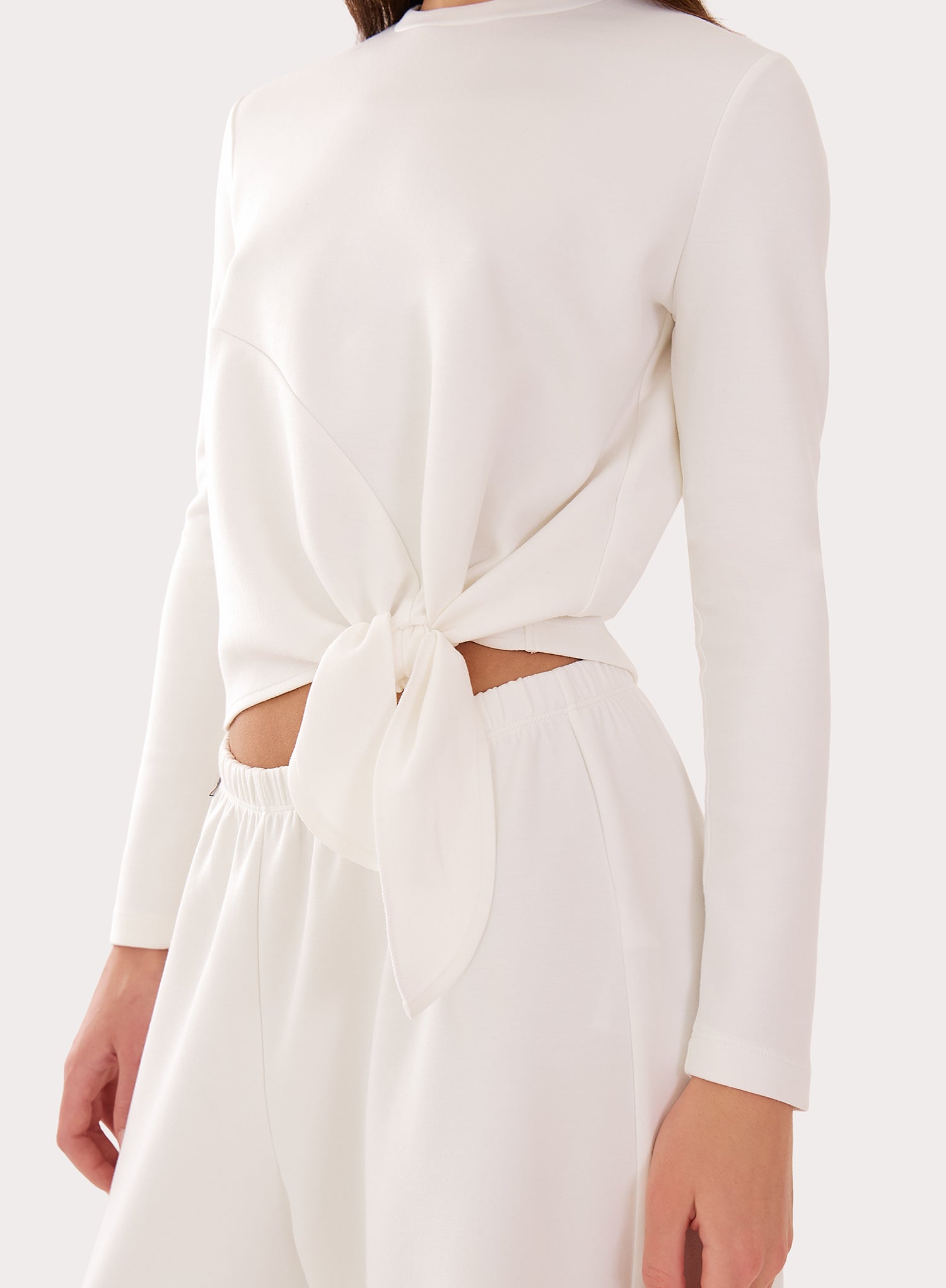 White Long Sleeve Modal Knot Detail Top