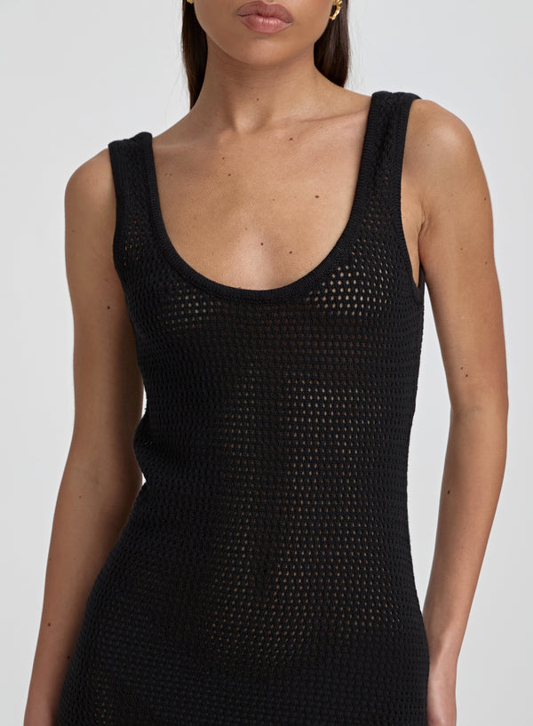 Black Crochet Knit Sleeveless Mini Dress- Farely