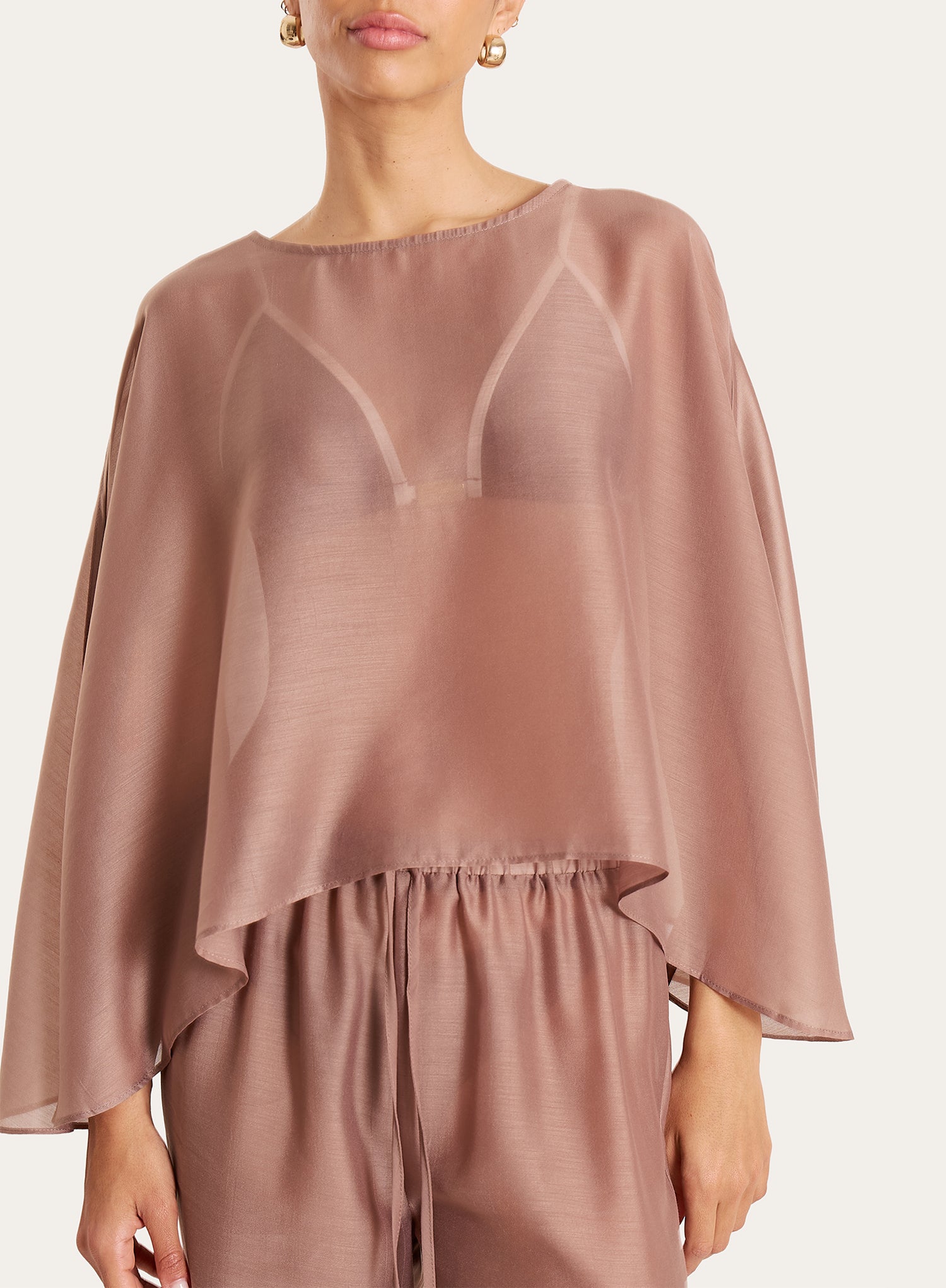 Mocha Sheer Cape Top