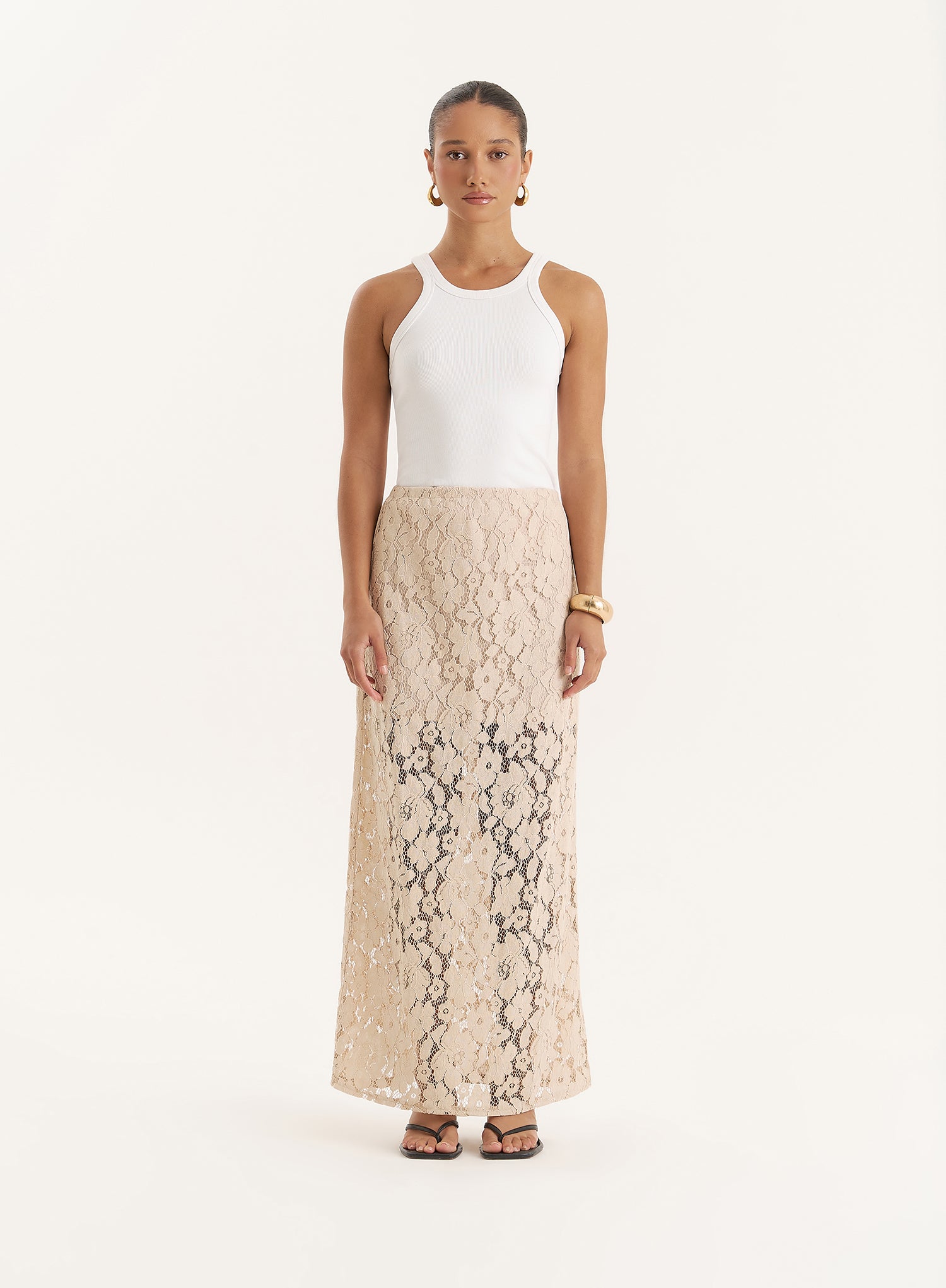 Beige Crochet Lace Maxi Skirt- Elijah