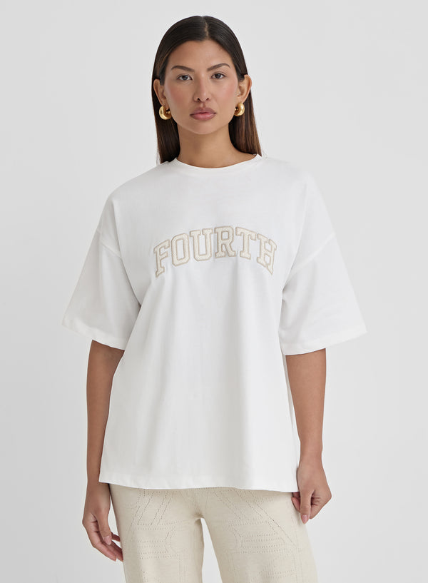 White Crochet Logo Oversized T-Shirt- Croi