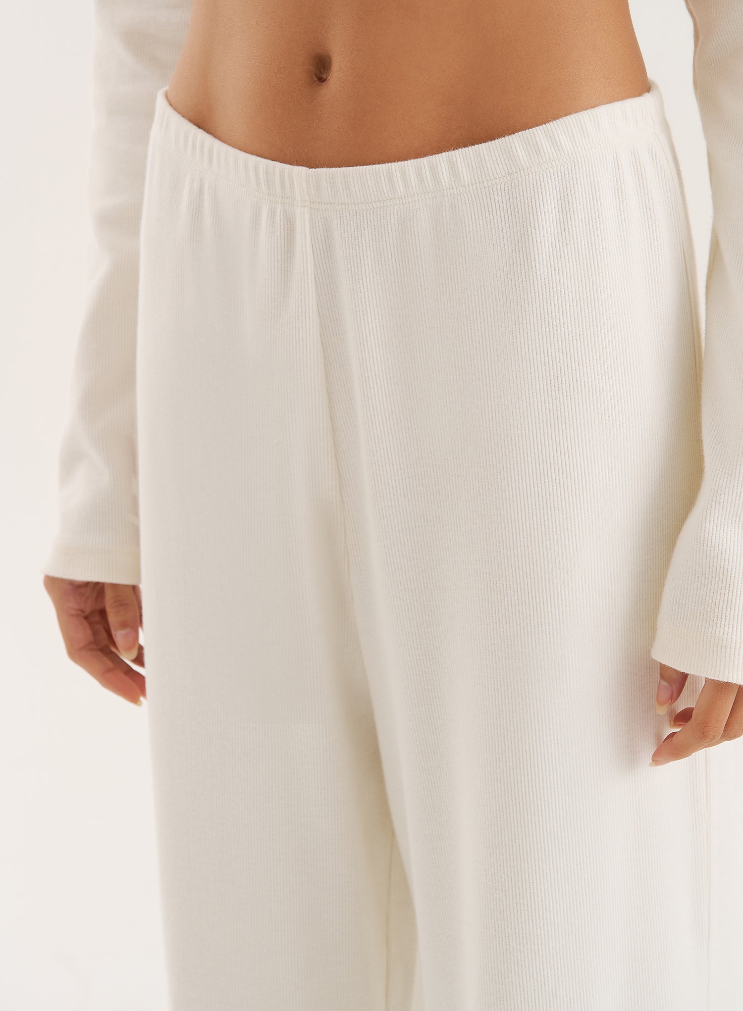 Ecru Ribbed Jersey Trousers