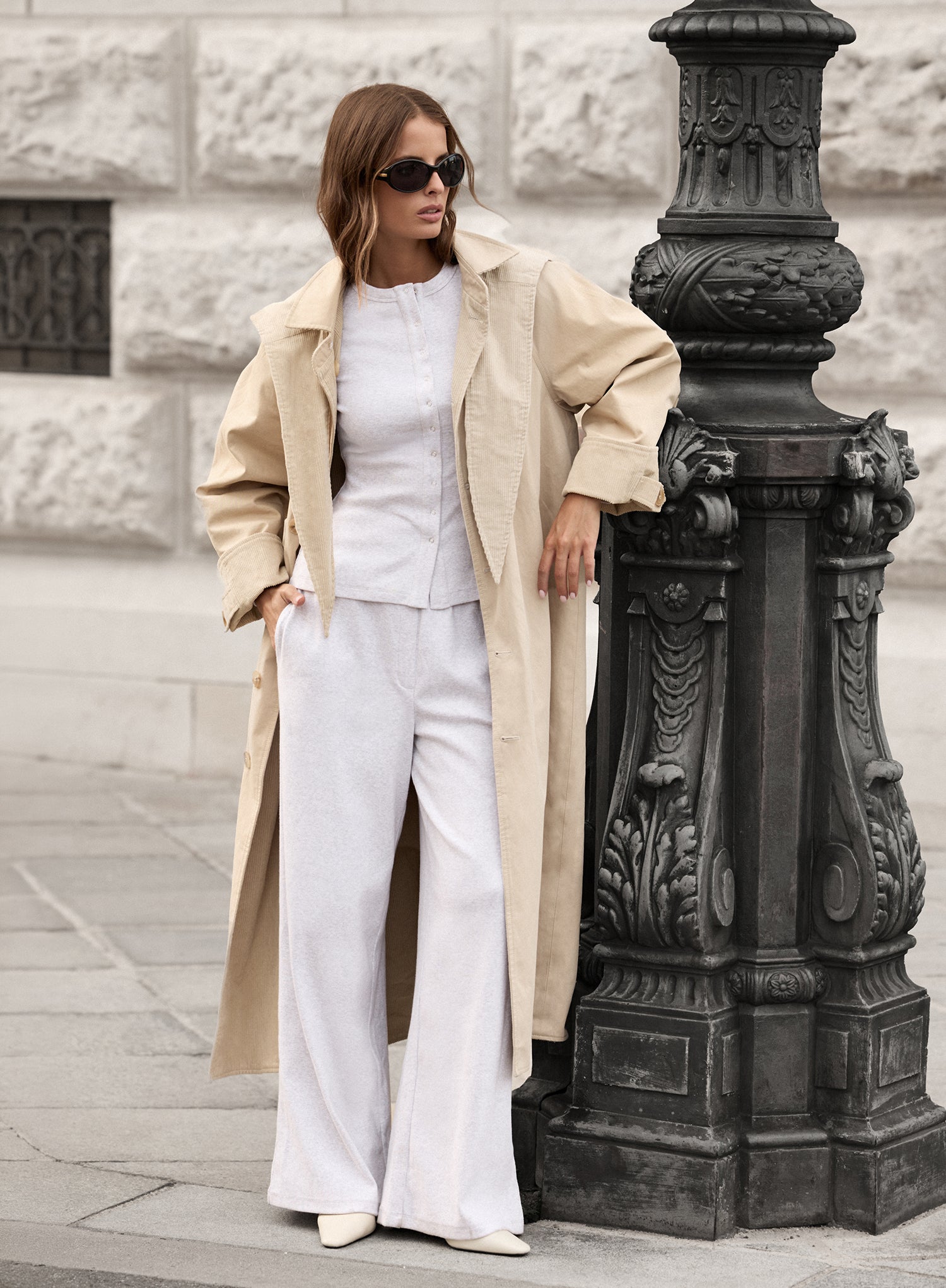 Beige Tie Scarf Reversible Cotton Trench Coat