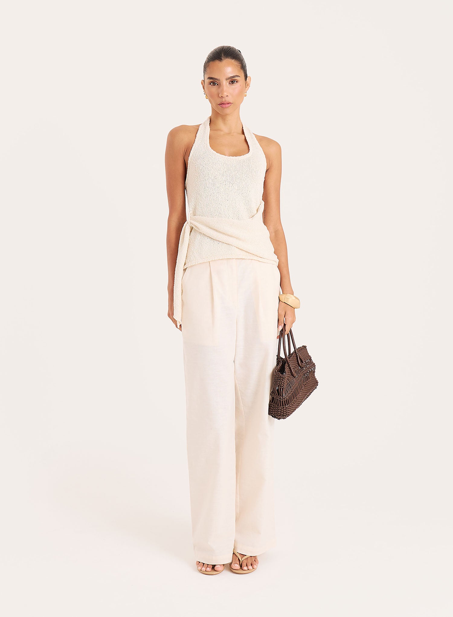 Cream Boucle Knit Sleeveless Top