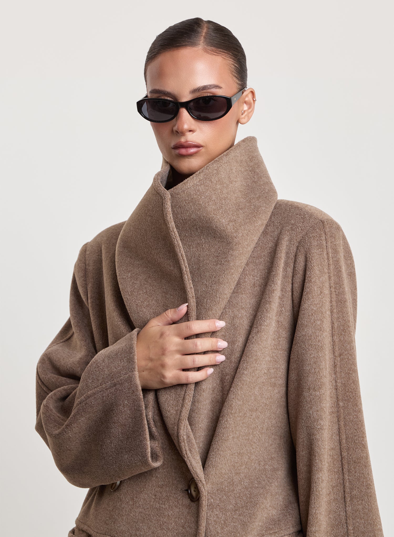 Brown Marl Shawl Collar Longline Coat
