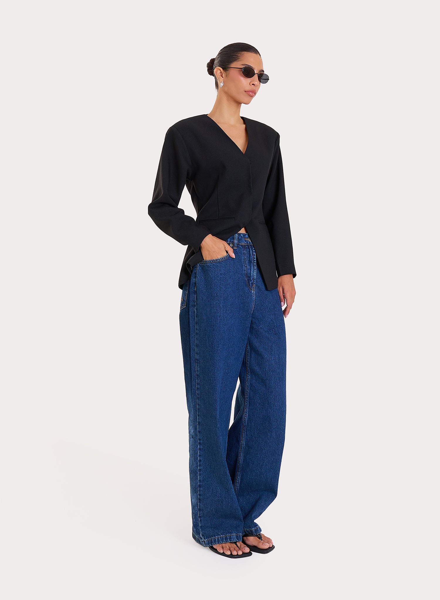 Black Collarless Cinched Blazer
