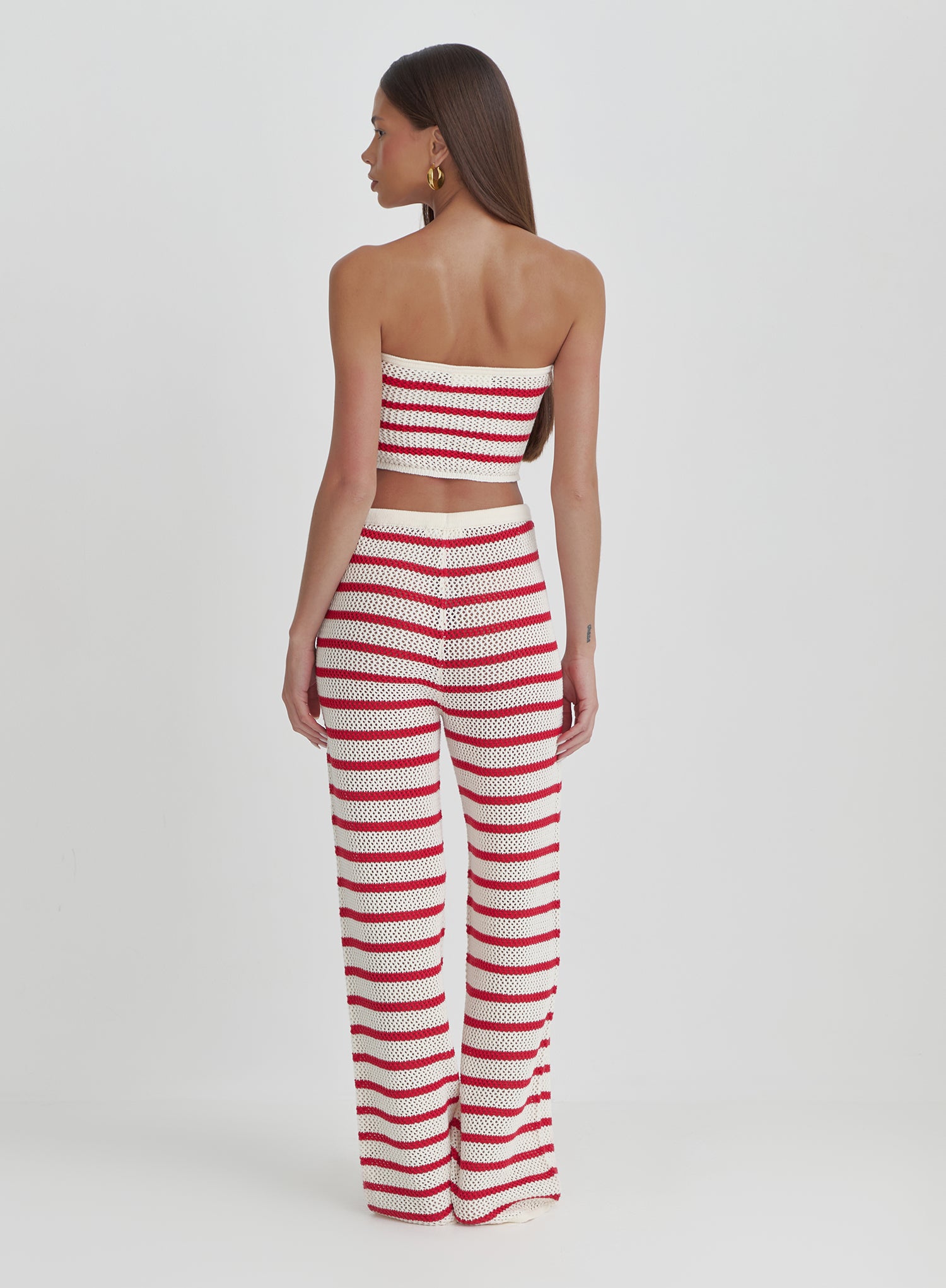 Red And White Stripe Knitted Top- Lior