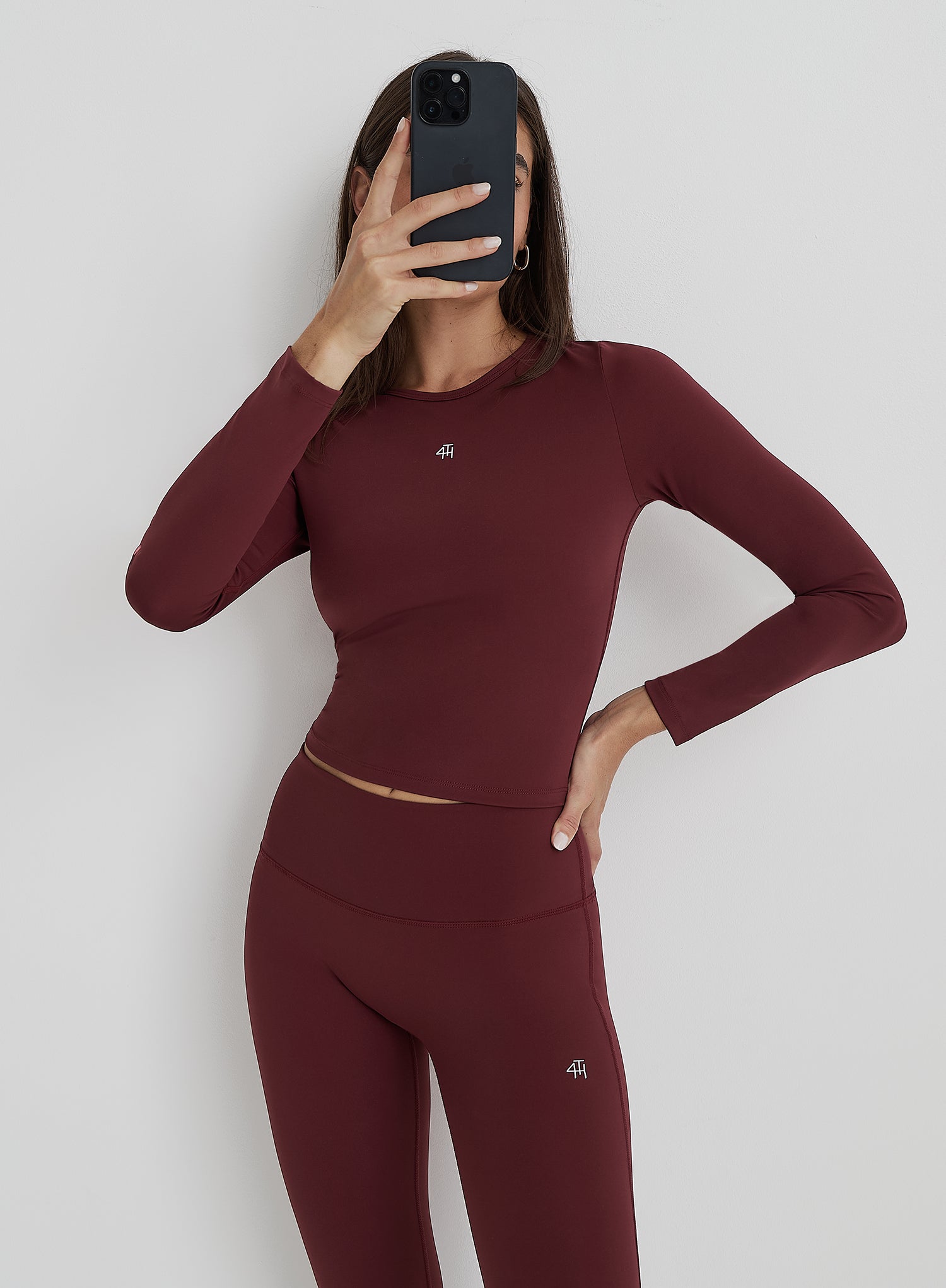 Burgundy 4th Branded Long Sleeve Active Top- Anni