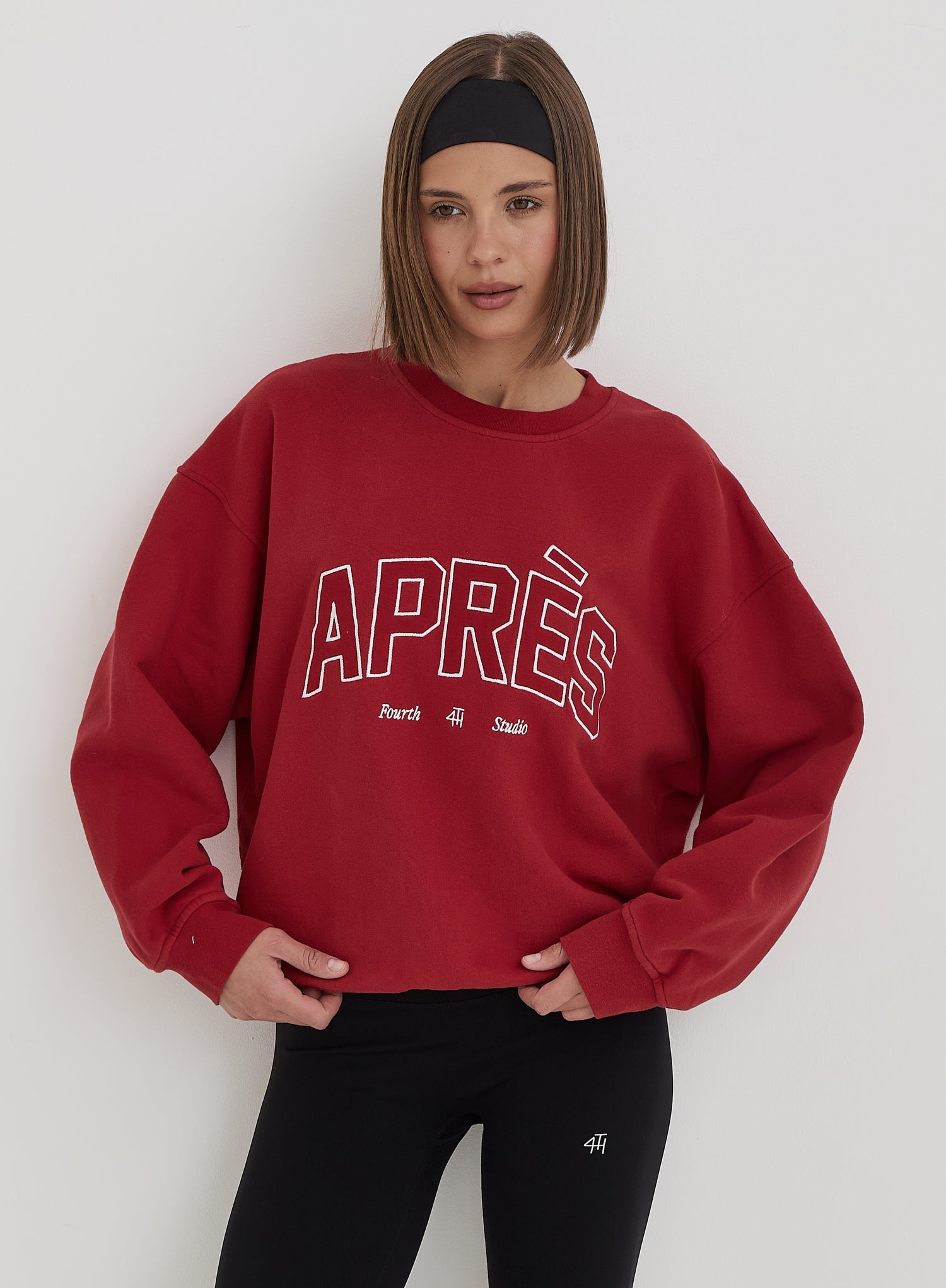 Red Embroidered Apres Slogan Oversized Sweatshirt- Freya