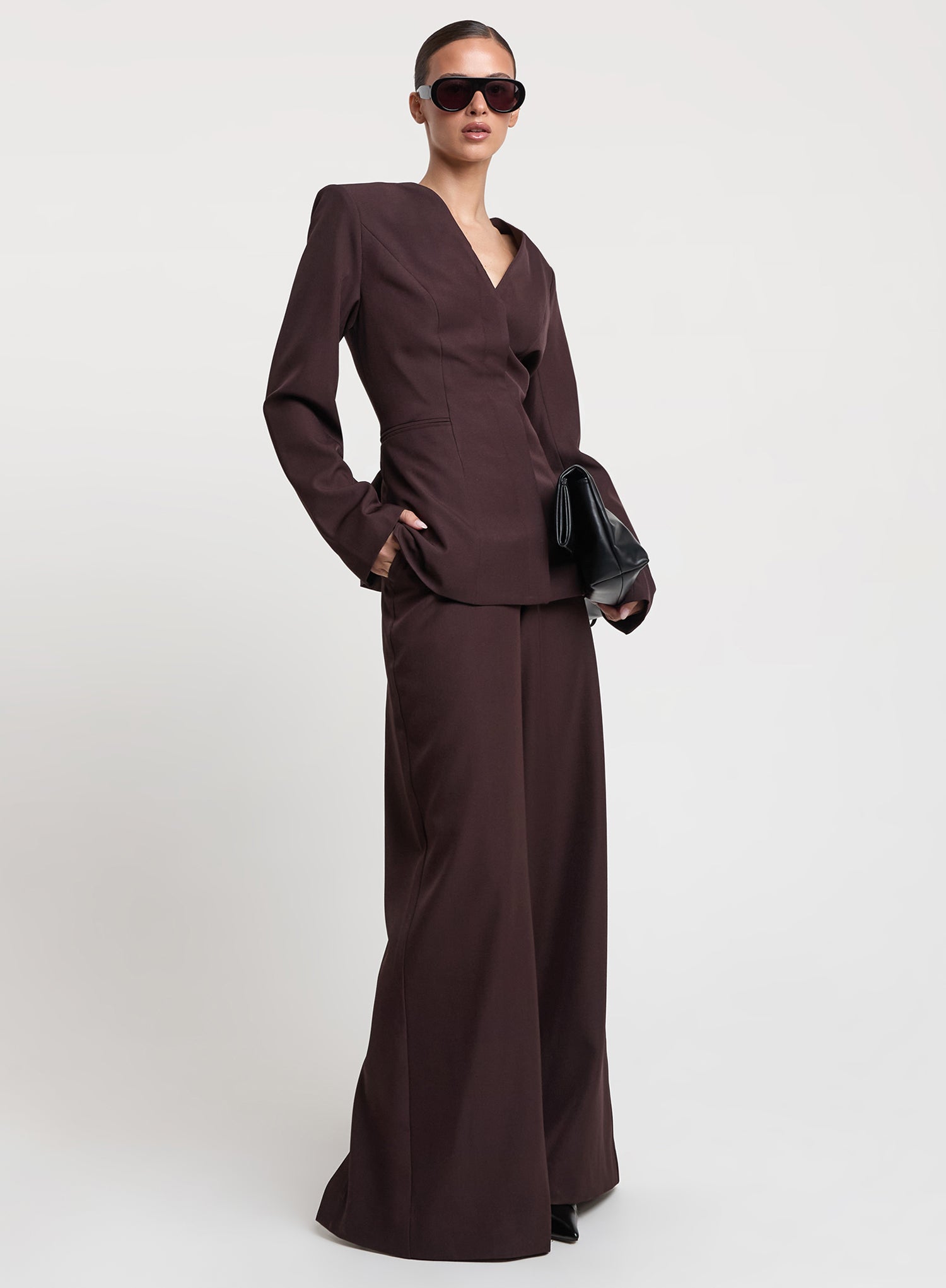 Plum Collarless Cinched Waist Blazer