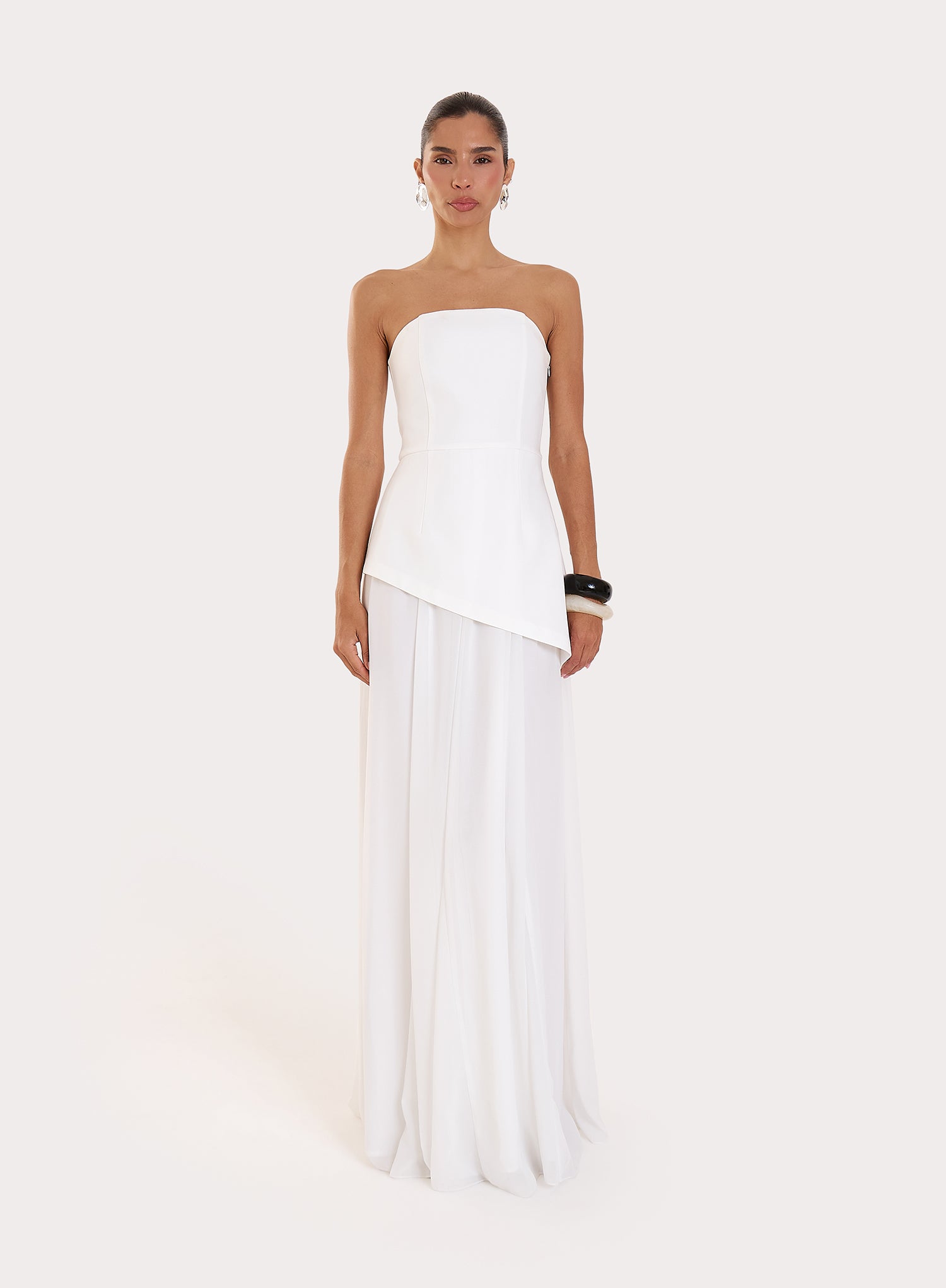 White Bandeau Asymmentric Detail Maxi Dress
