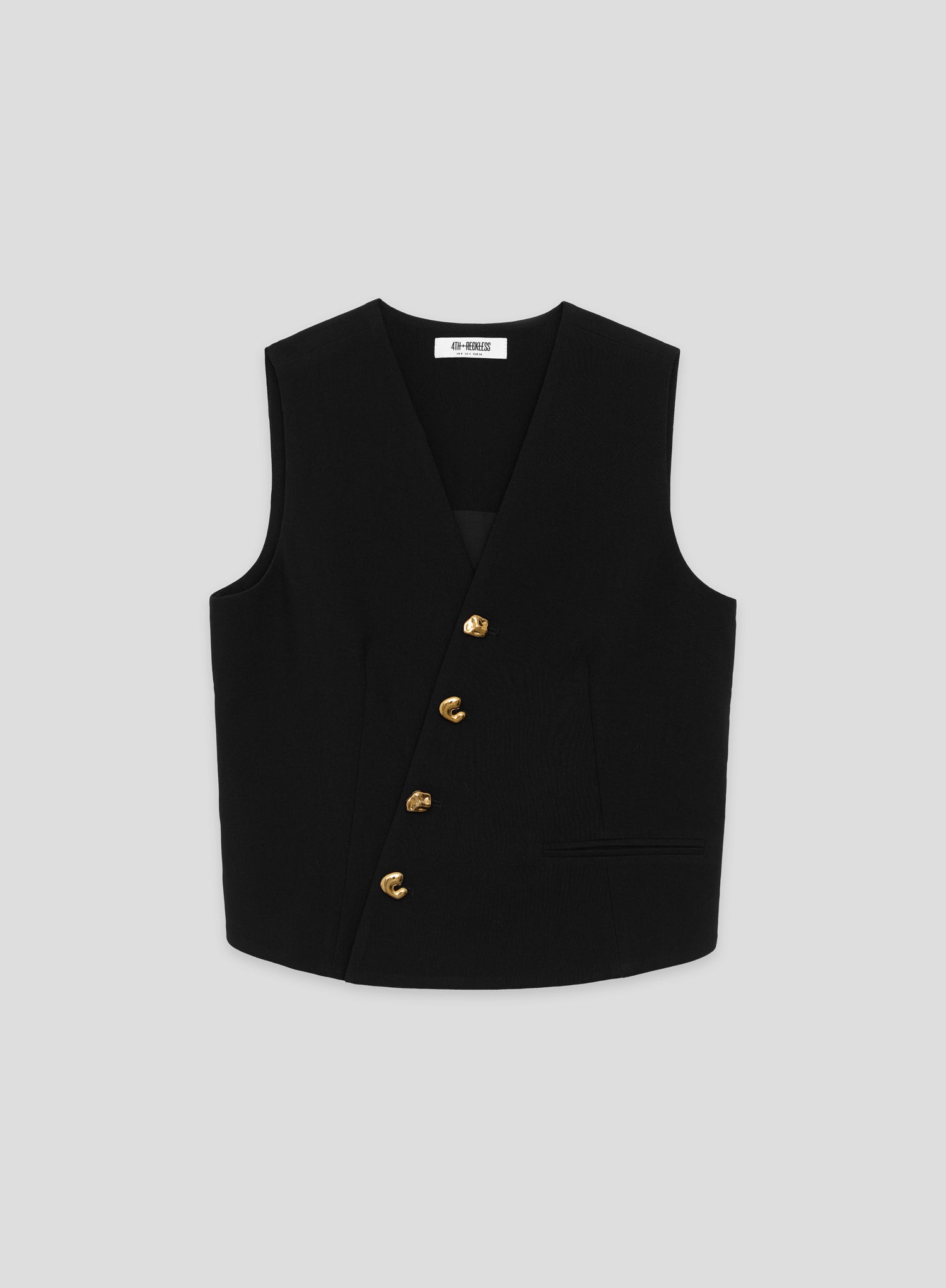 Black Asymmetric Gold Button Front Waistcoat- Brie