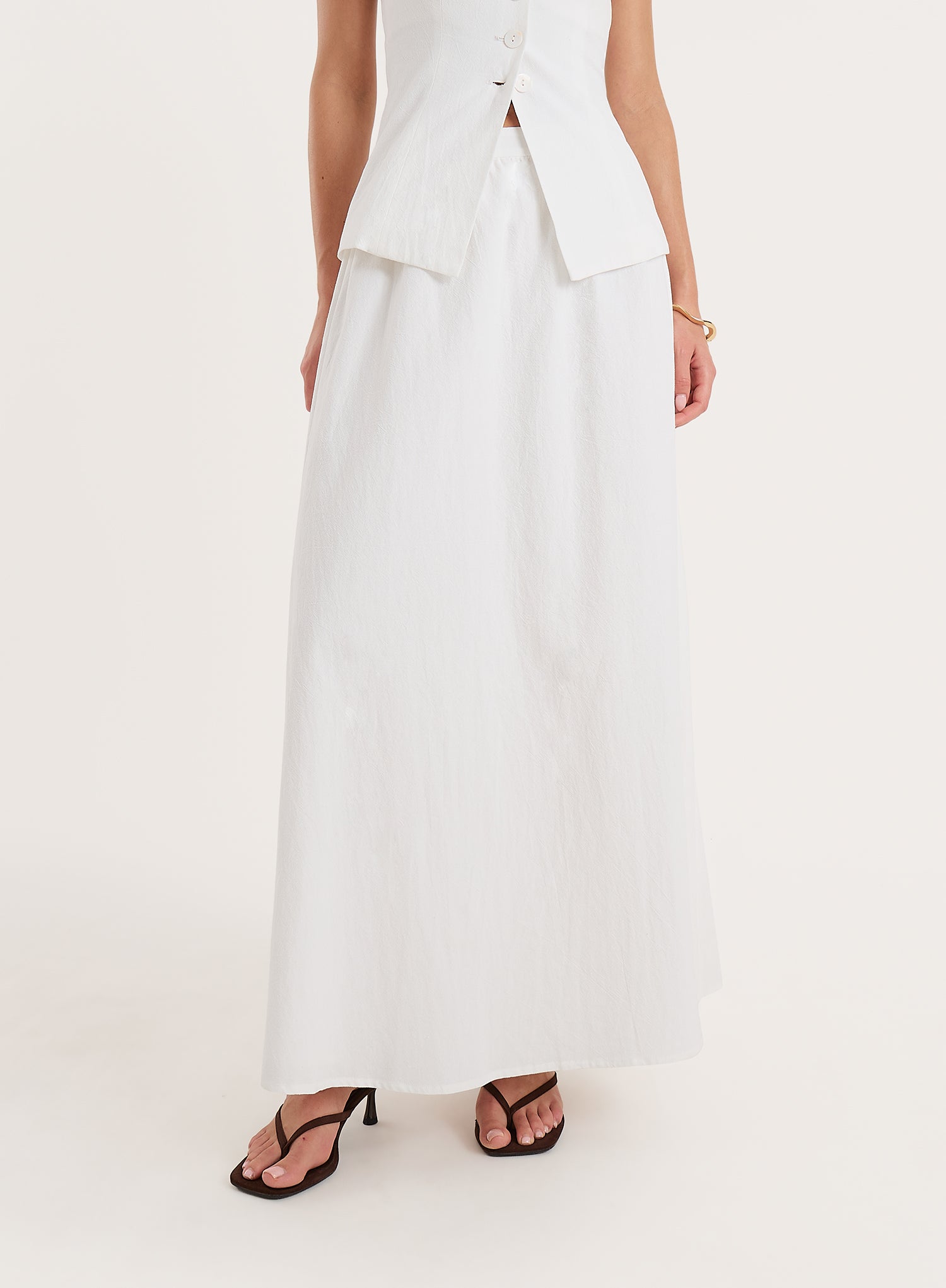 White Cotton Floaty A-line Maxi Skirt