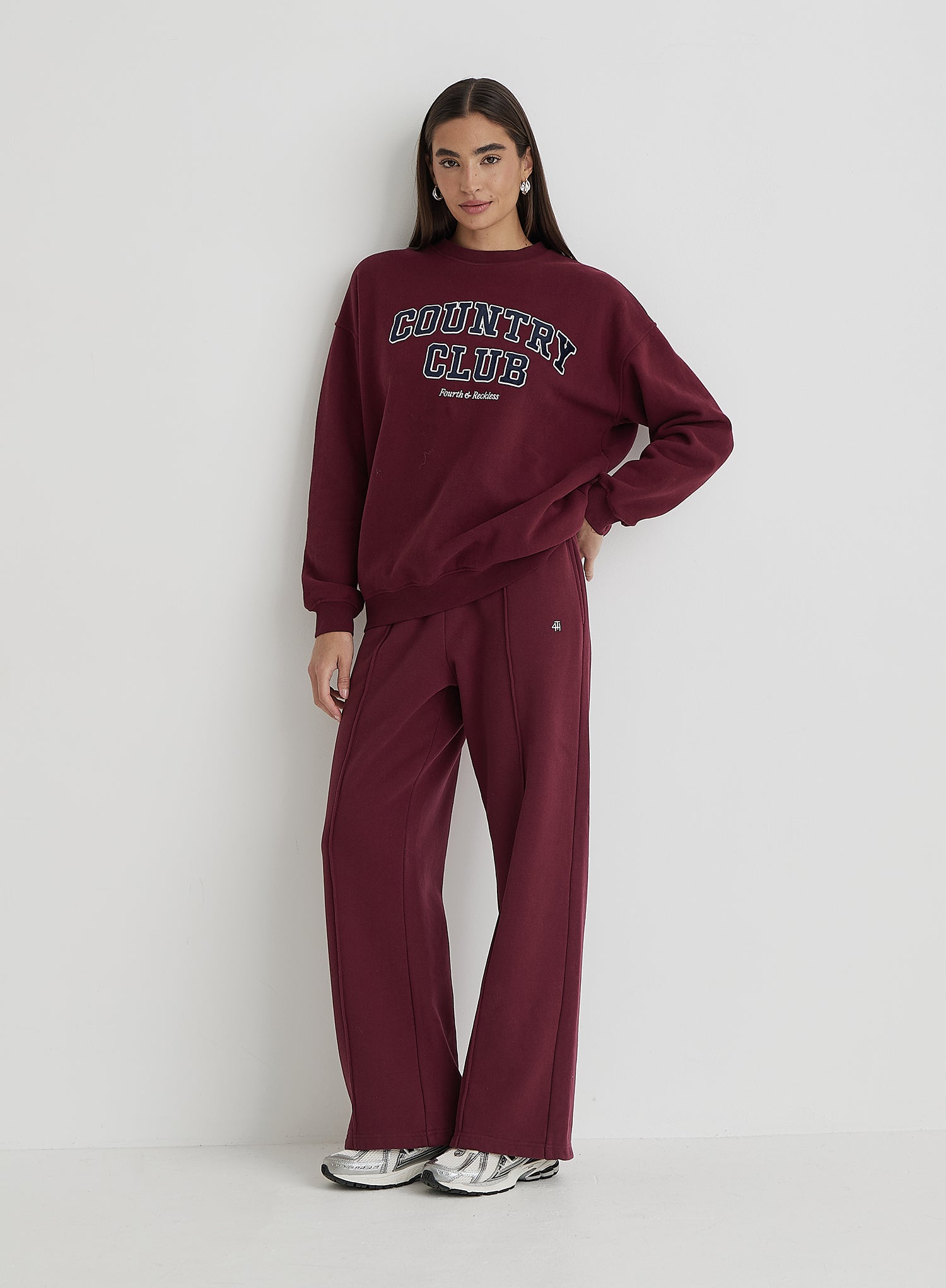 Burgundy Country Club Slogan Classic Longline Sweatshirt- Charli