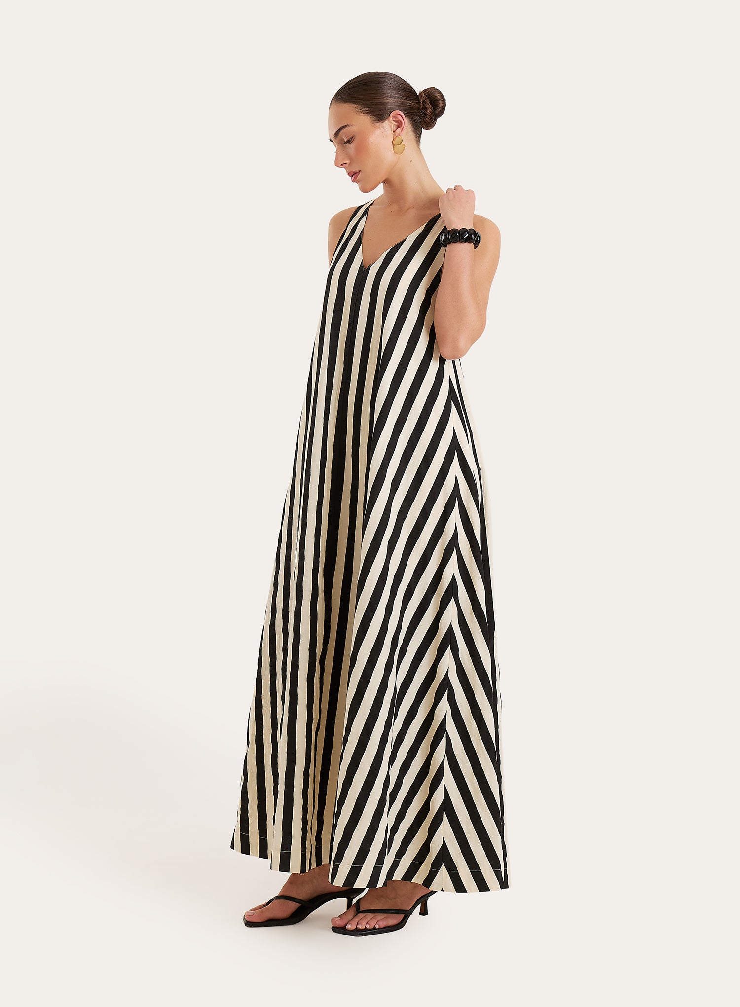Black And Cream Stripe Cotton Trapeze Maxi Dress