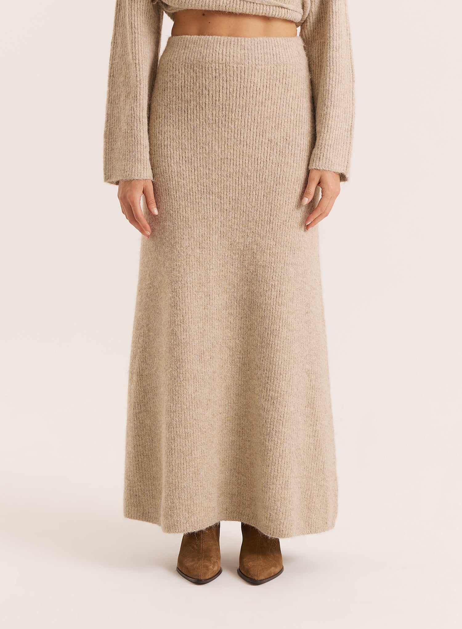Oatmeal Knitted Maxi Skirt