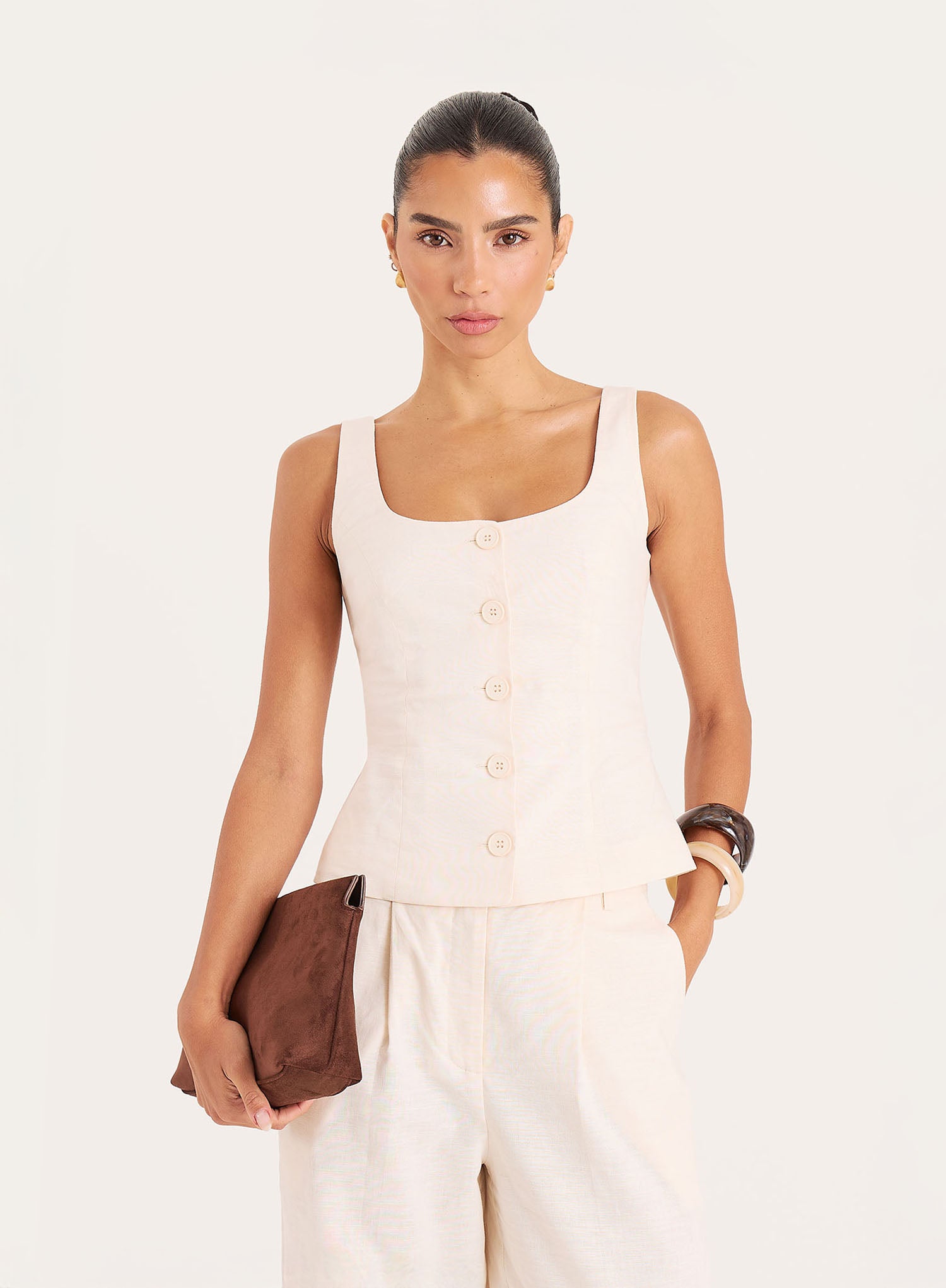 Cream Linen Blend Waistcoat- Miriam