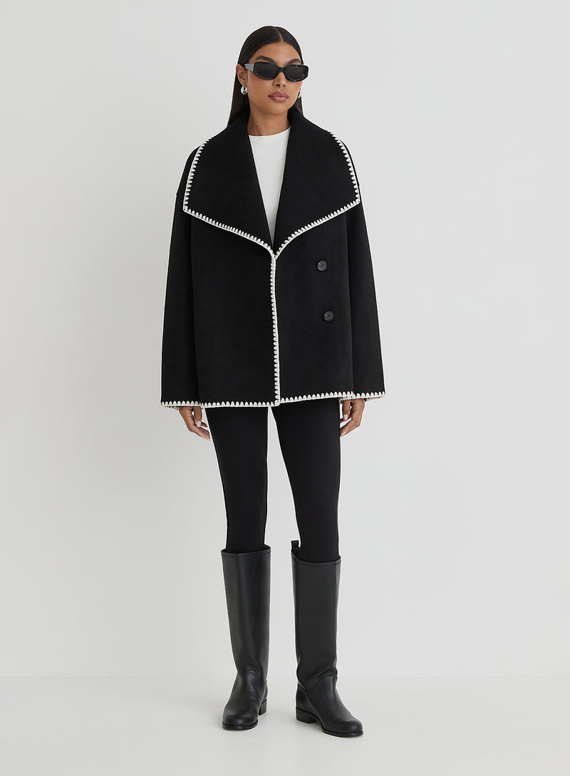 Black Contrast Stitch Jacket - Darin