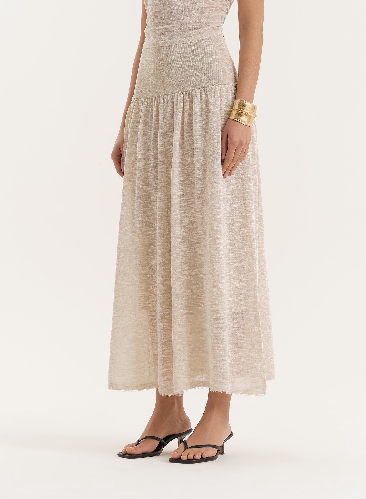 Beige Drop Waist Maxi Skirt- Nikki