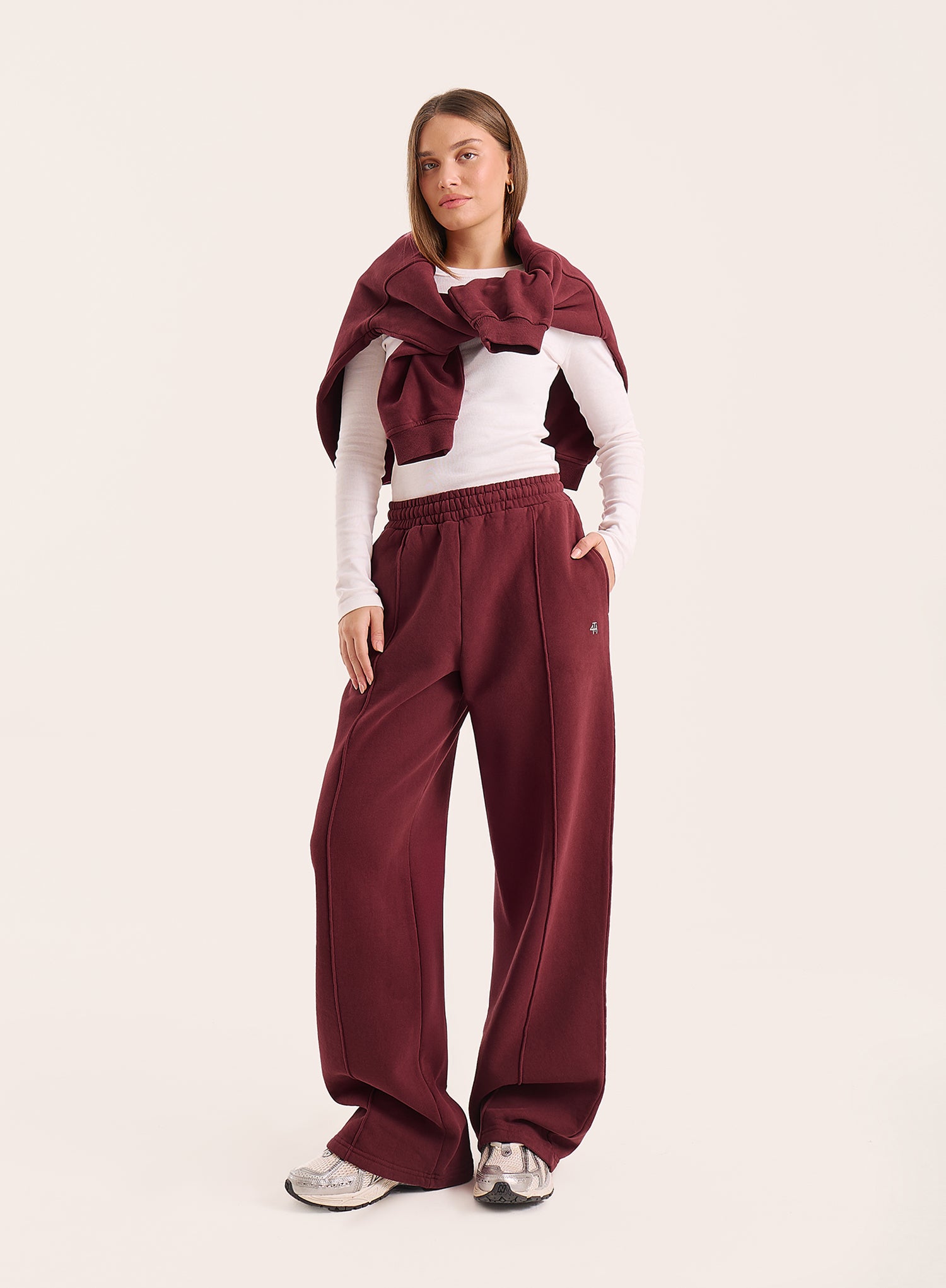 Burgundy 4th Wide Leg Branded Joggers