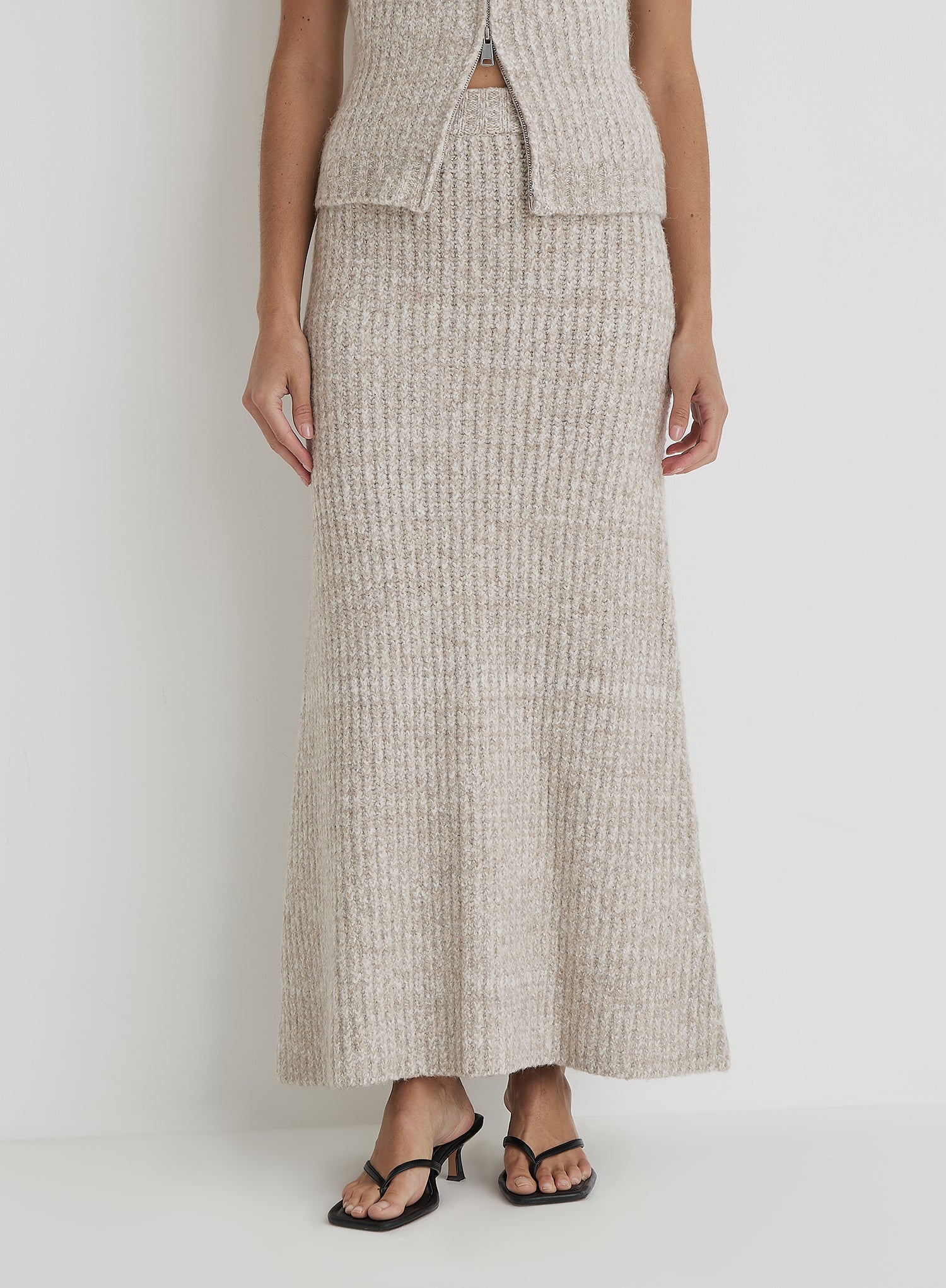 Camel Knitted Maxi Skirt- Brandy