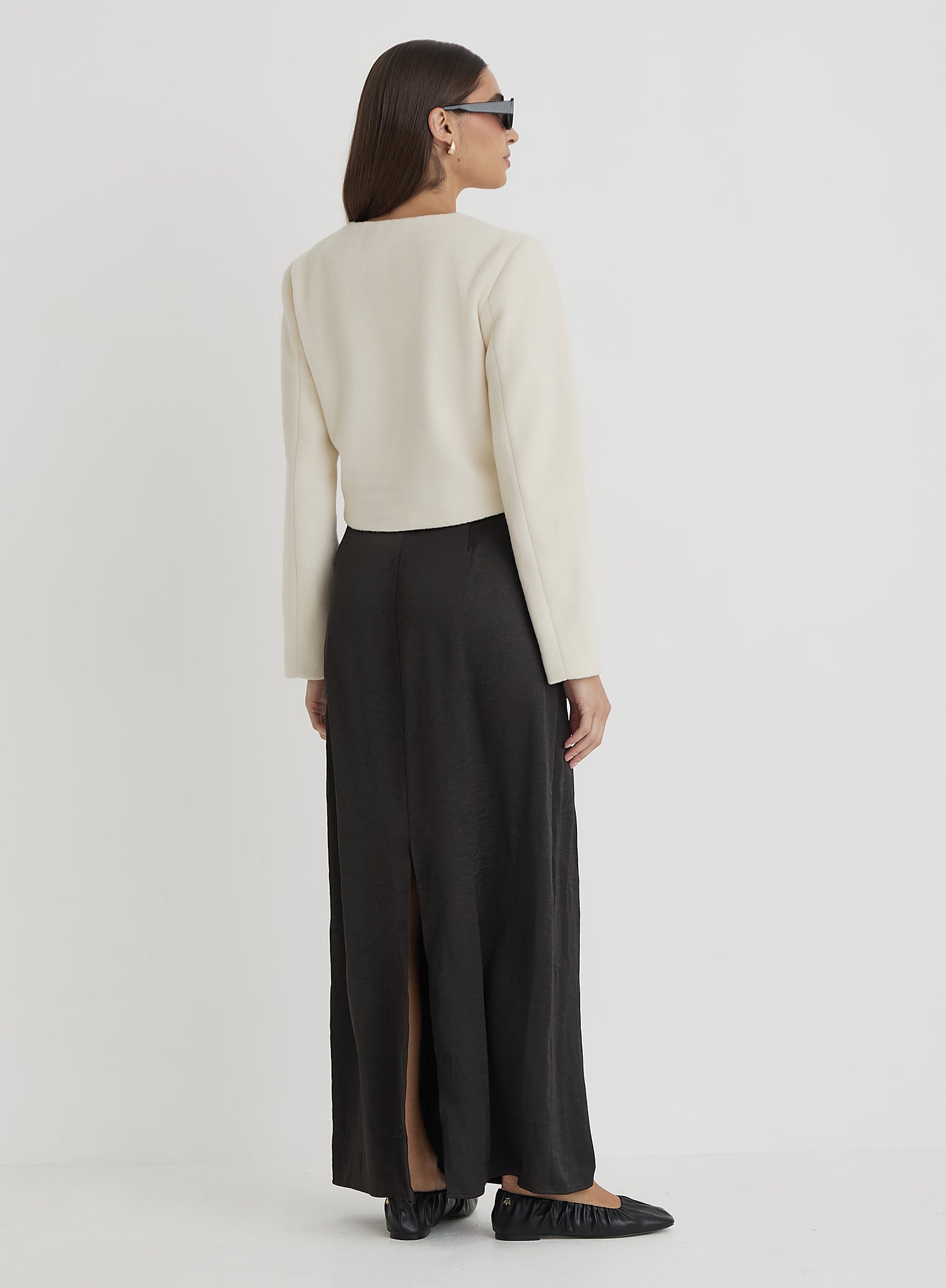 Cream Wool Contrast Pocket Cropped Jacket- Mable