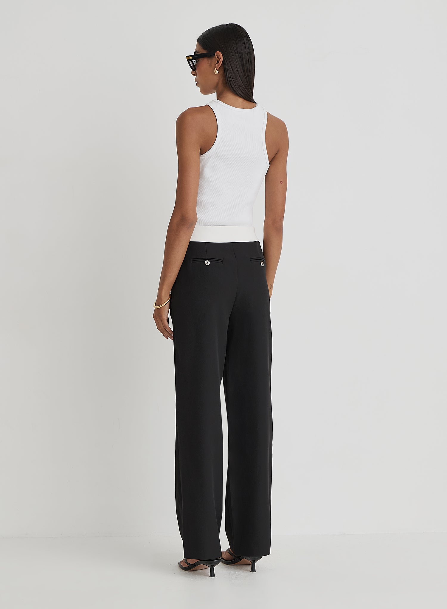 Black Exposed Waistband Trouser - Nadia