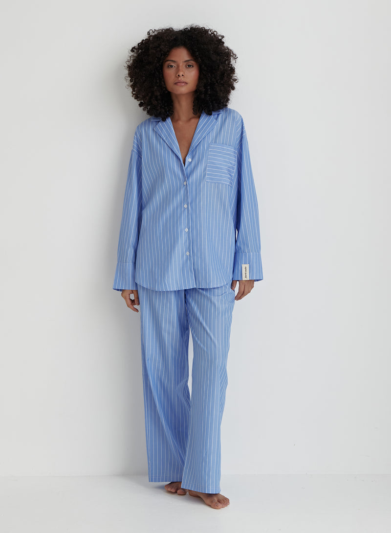 Blue And White Stripe Pyjama Shirt- Aviva